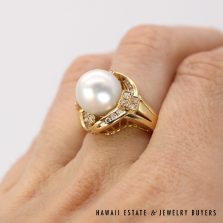 White South Sea Pearl & Diamond 14K Yellow Gold Ring Size 6.5