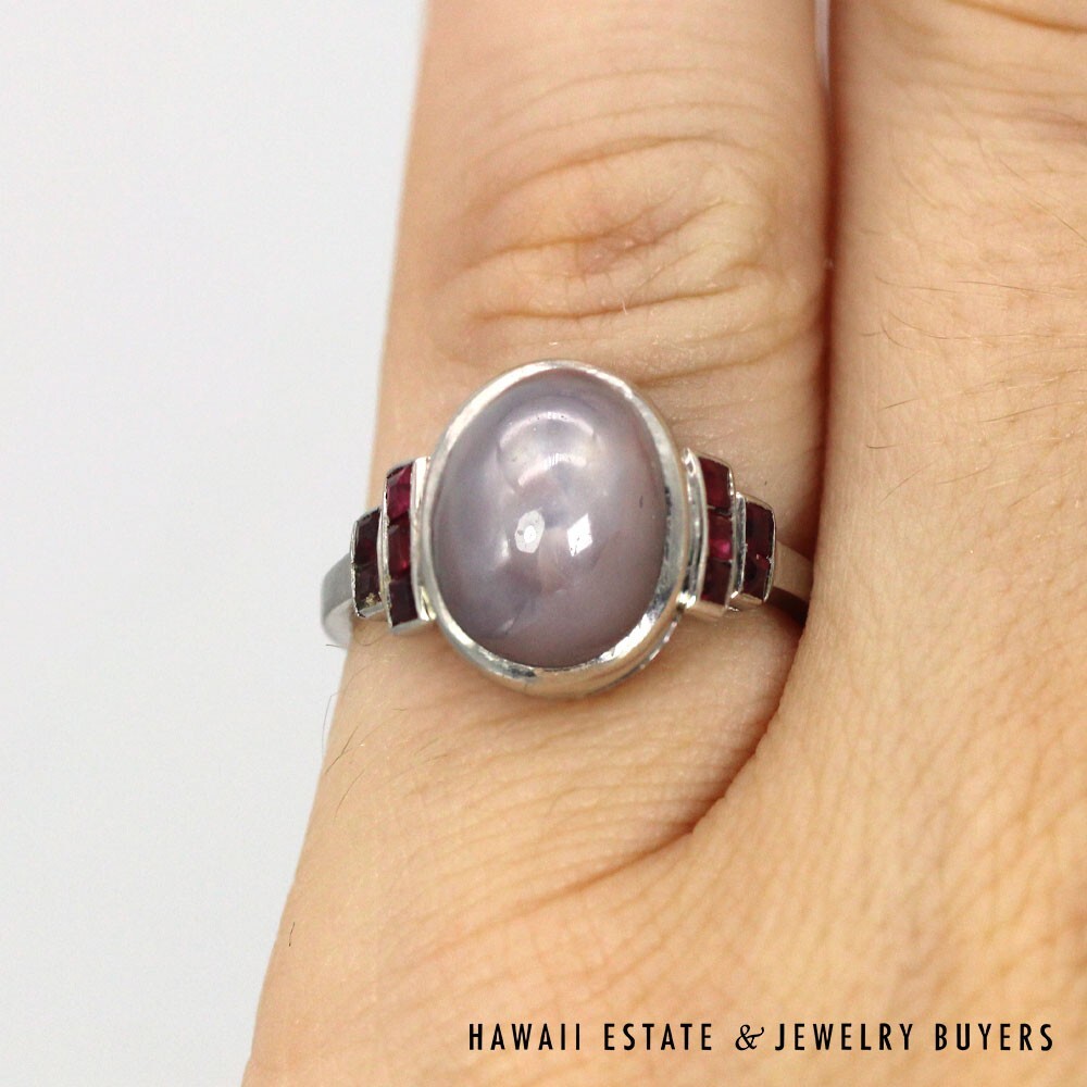Platinum Lavender Star Sapphire and Ruby Ring SIZE 3 #2248-09 - Image 4