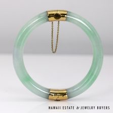 14K Yellow Gold and Pale Green Jade Hinged bangle Bracelet SIZE 6.5 #PR042822-01
