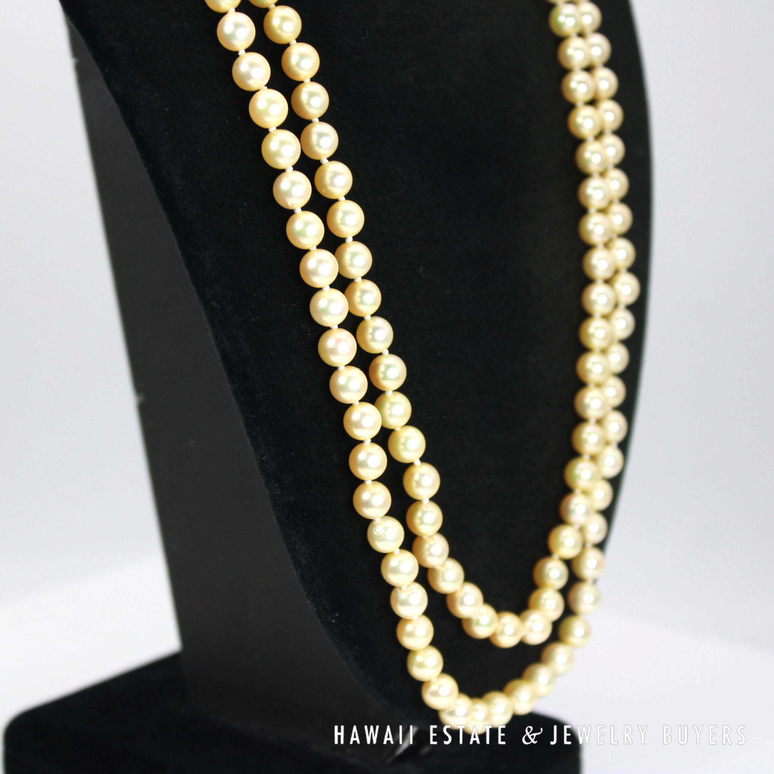 Ming's 6.5-7mm Cultured Pearl Double Strand 14k Yellow Gold Clasp Nekclace 24" and 26" - Image 3