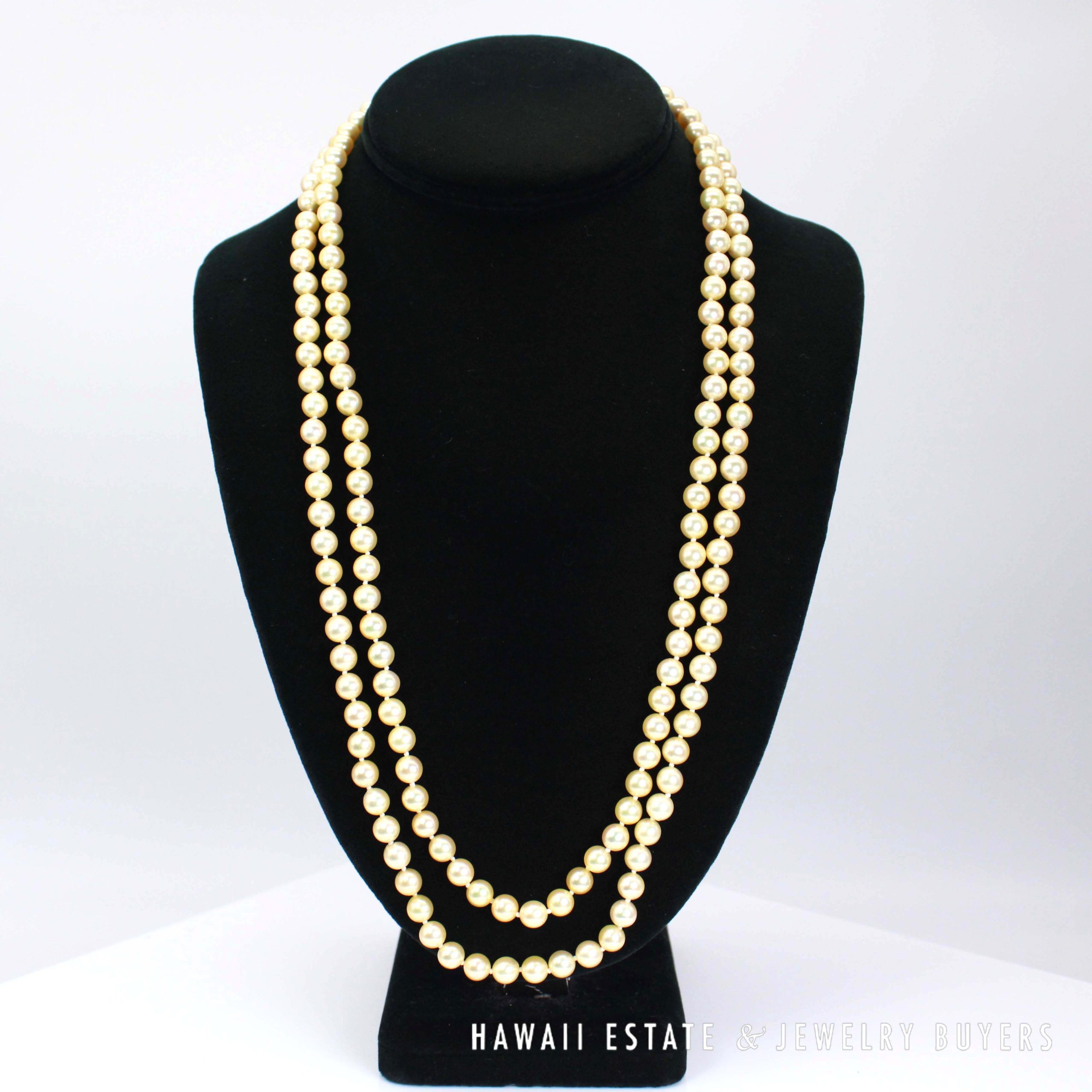 Ming's 6.5-7mm Cultured Pearl Double Strand 14k Yellow Gold Clasp Nekclace 24" and 26" - Image 2