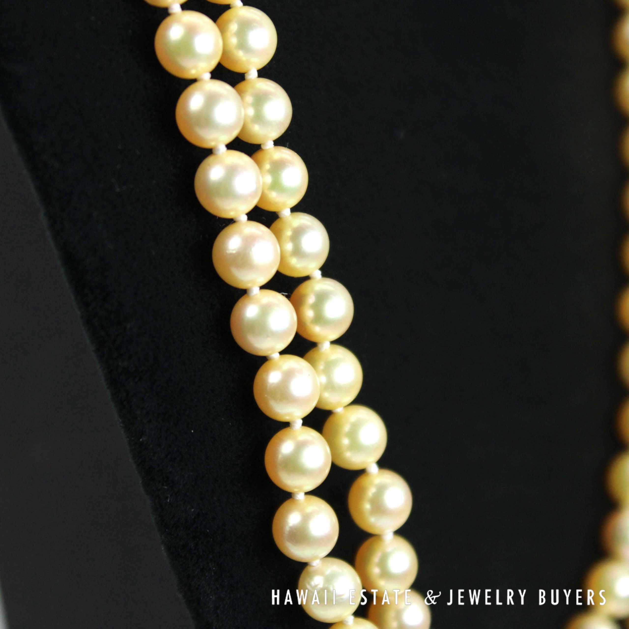 Ming's 6.5-7mm Cultured Pearl Double Strand 14k Yellow Gold Clasp Nekclace 24" and 26" - Image 4