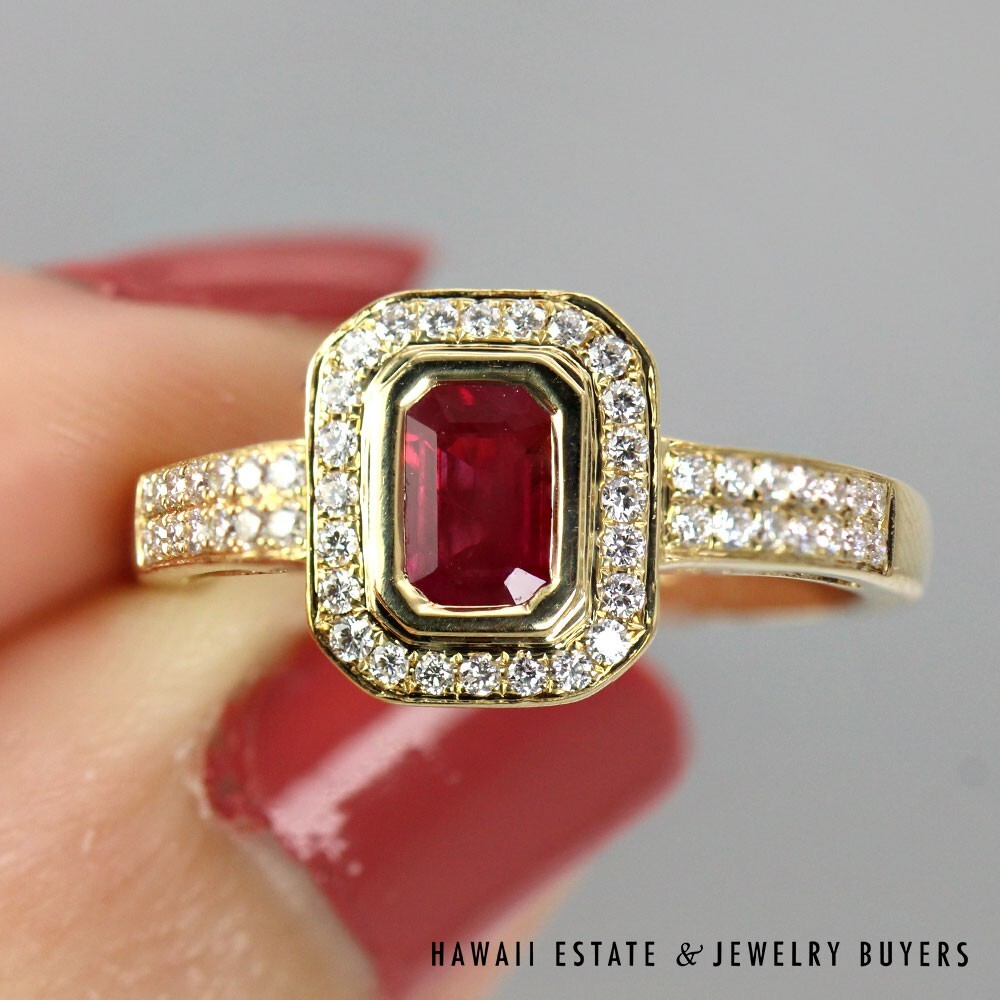 070821-4114K Yellow Gold Emerald Cut Ruby and Diamond Ring SIZE 7.5 #070821-41 - Image 6