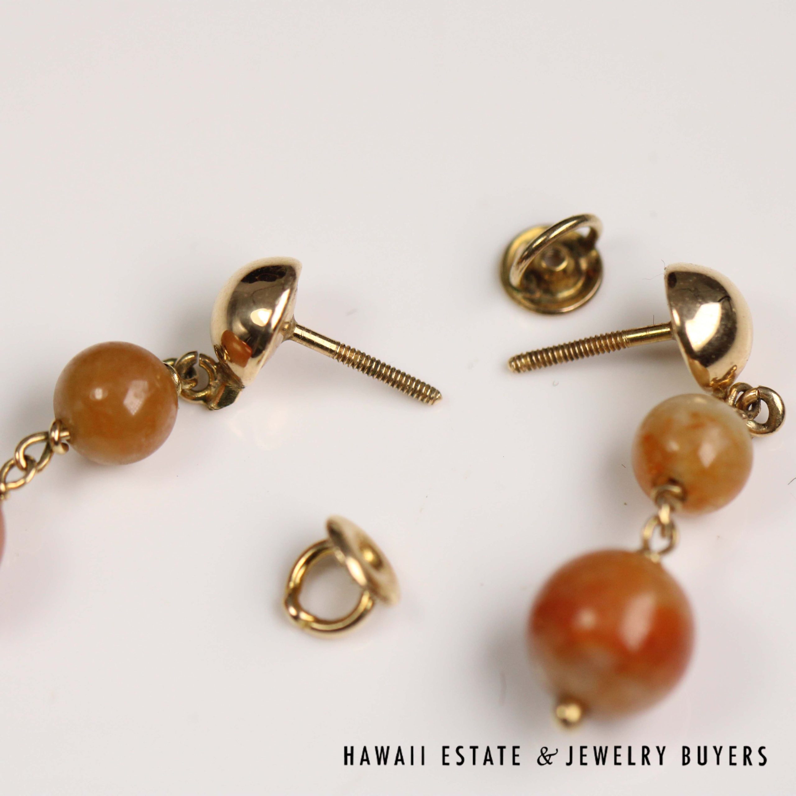 Mings Red Jade Graduated Bead 14k Yellow Gold Necklace and Earring Set - Image 4