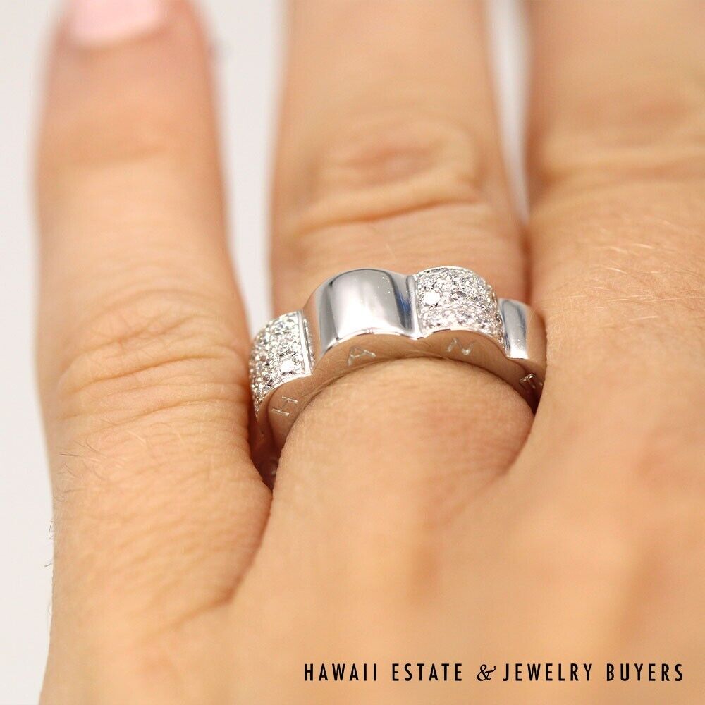 Chanel Camelia Sculptural 18K White Gold Pave Diamond Ring Size 4.5 - Image 8