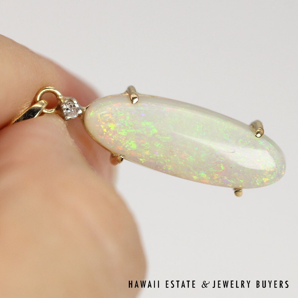 9K Yellow Gold Opal and Diamond Pendant # - Image 7