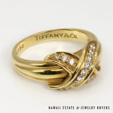 Tiffany & Co 18K Yellow Gold and Diamond Signature X Ring Size 6 #CC0191-03