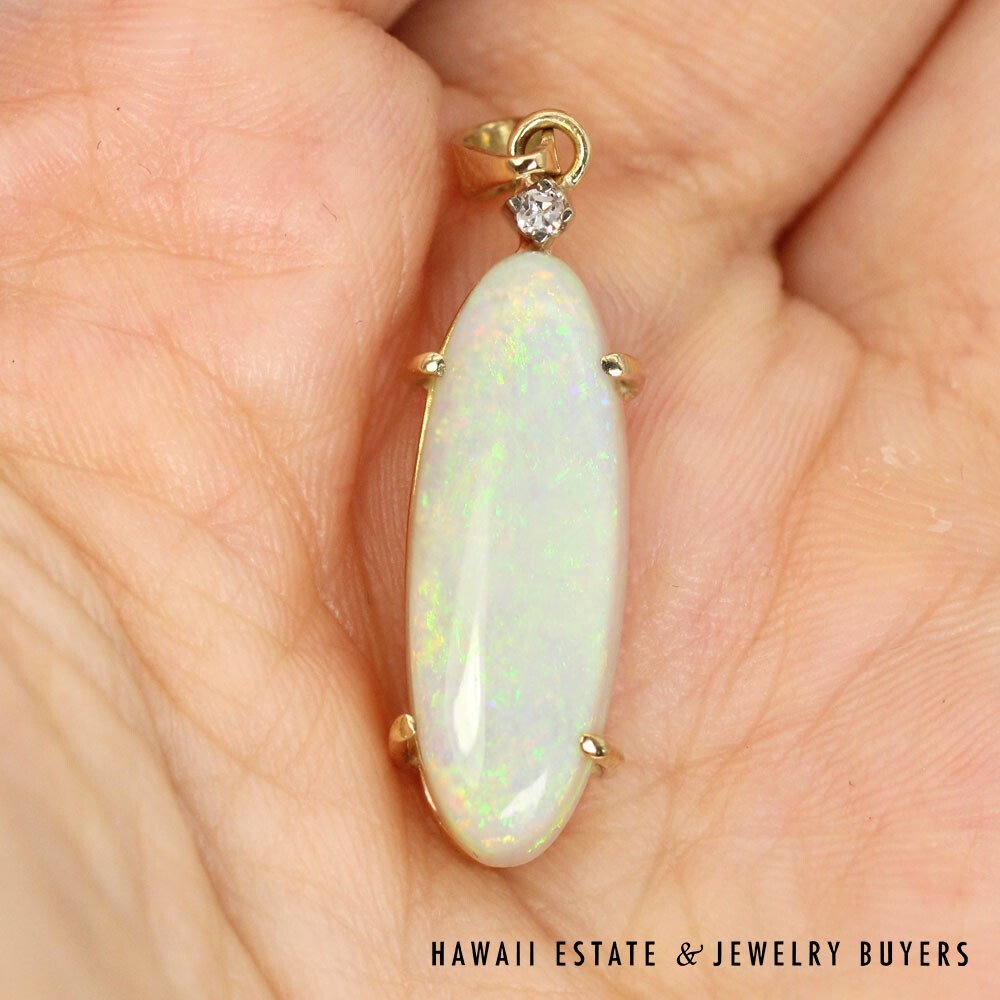 9K Yellow Gold Opal and Diamond Pendant # - Image 6