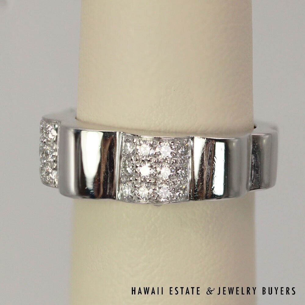 Chanel Camelia Sculptural 18K White Gold Pave Diamond Ring Size 4.5 - Image 4