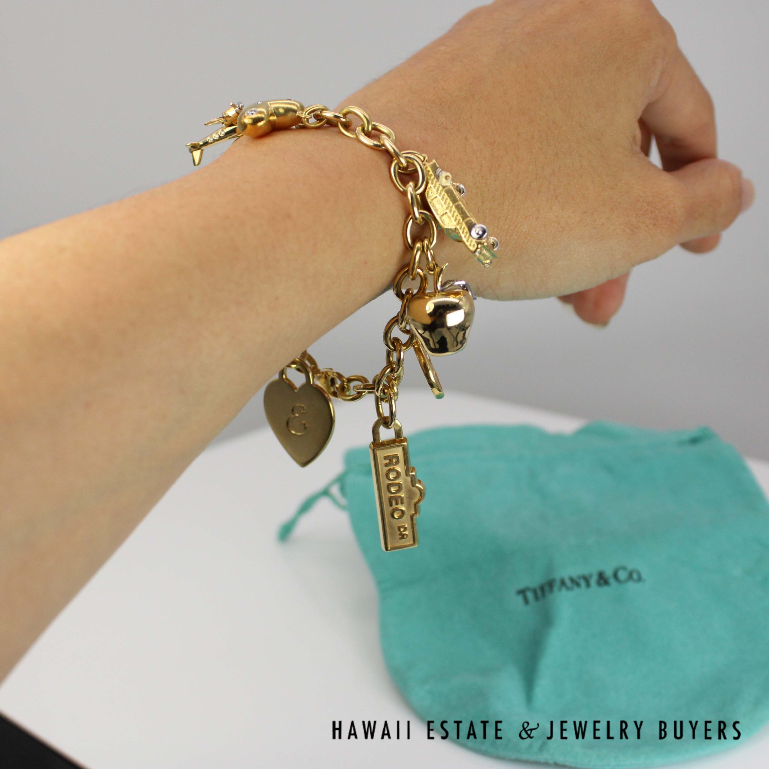 Tiffany & Co. Nine Charm Bracelet 18k Yellow Gold Size 6.75 with