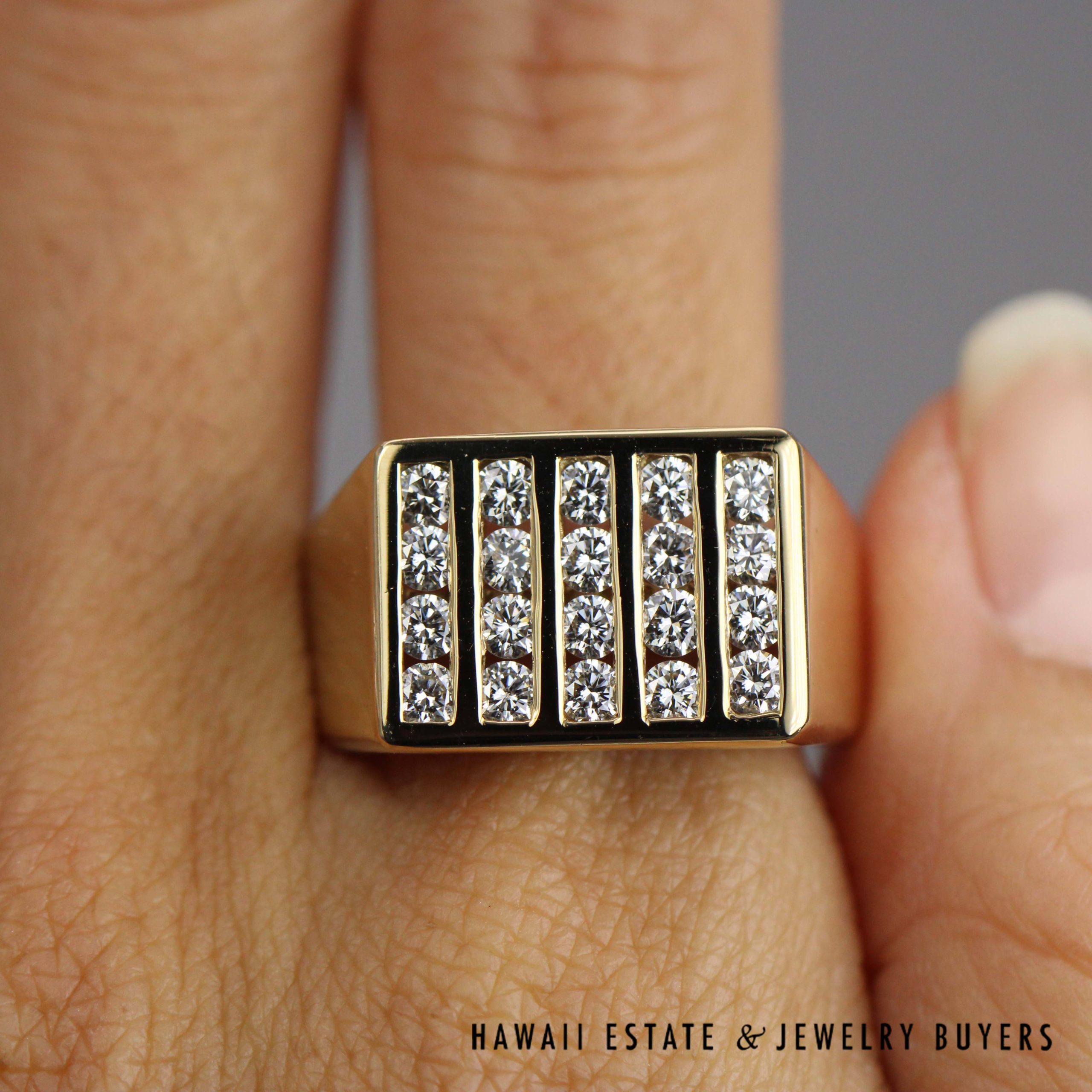 1ctw VVS/FG Diamond Channel Set Gents Ring 18k Yellow Gold Size 9.5, 16.9g