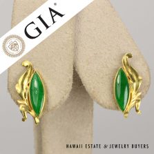 GIA Type A Green Jade Pierced Earrings 20k/14k Yellow Gold Screw Back