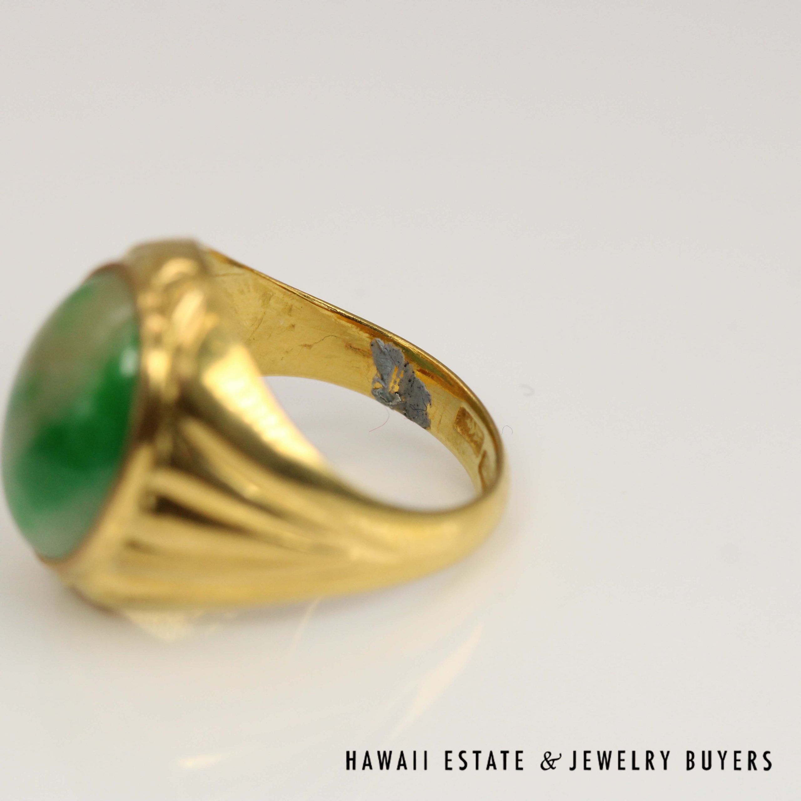 GIA Type A Mottled Green Jade 22k Yellow Gold Ring 16x12mm Size 7.5 - Image 5
