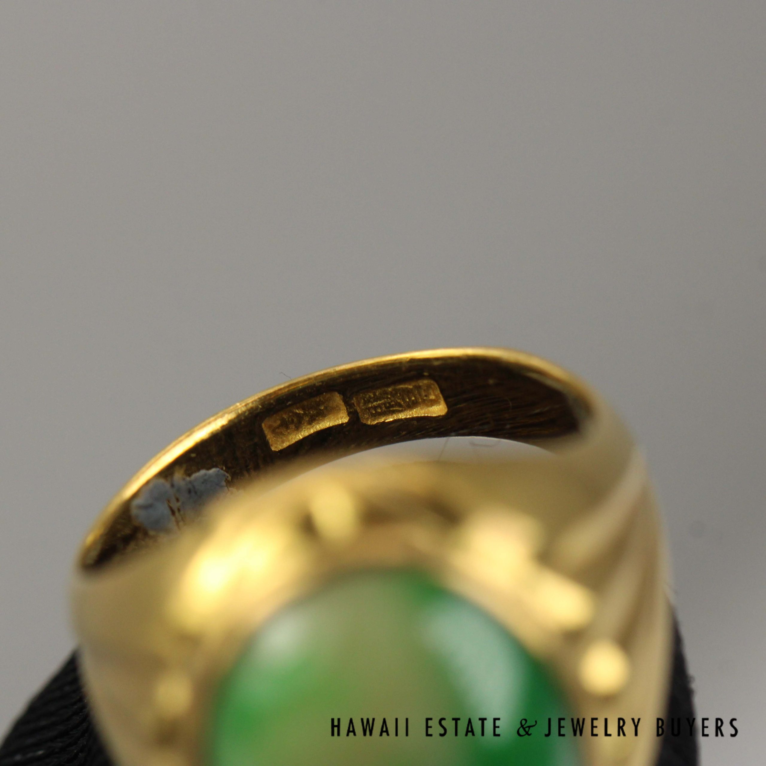 GIA Type A Mottled Green Jade 22k Yellow Gold Ring 16x12mm Size 7.5 - Image 6
