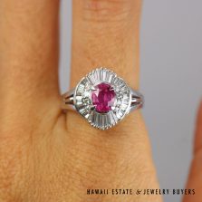 1.00ct Oval Pink Sapphire 0.53ctw Diamond Ring Platinum Size 6.5, 8.5g