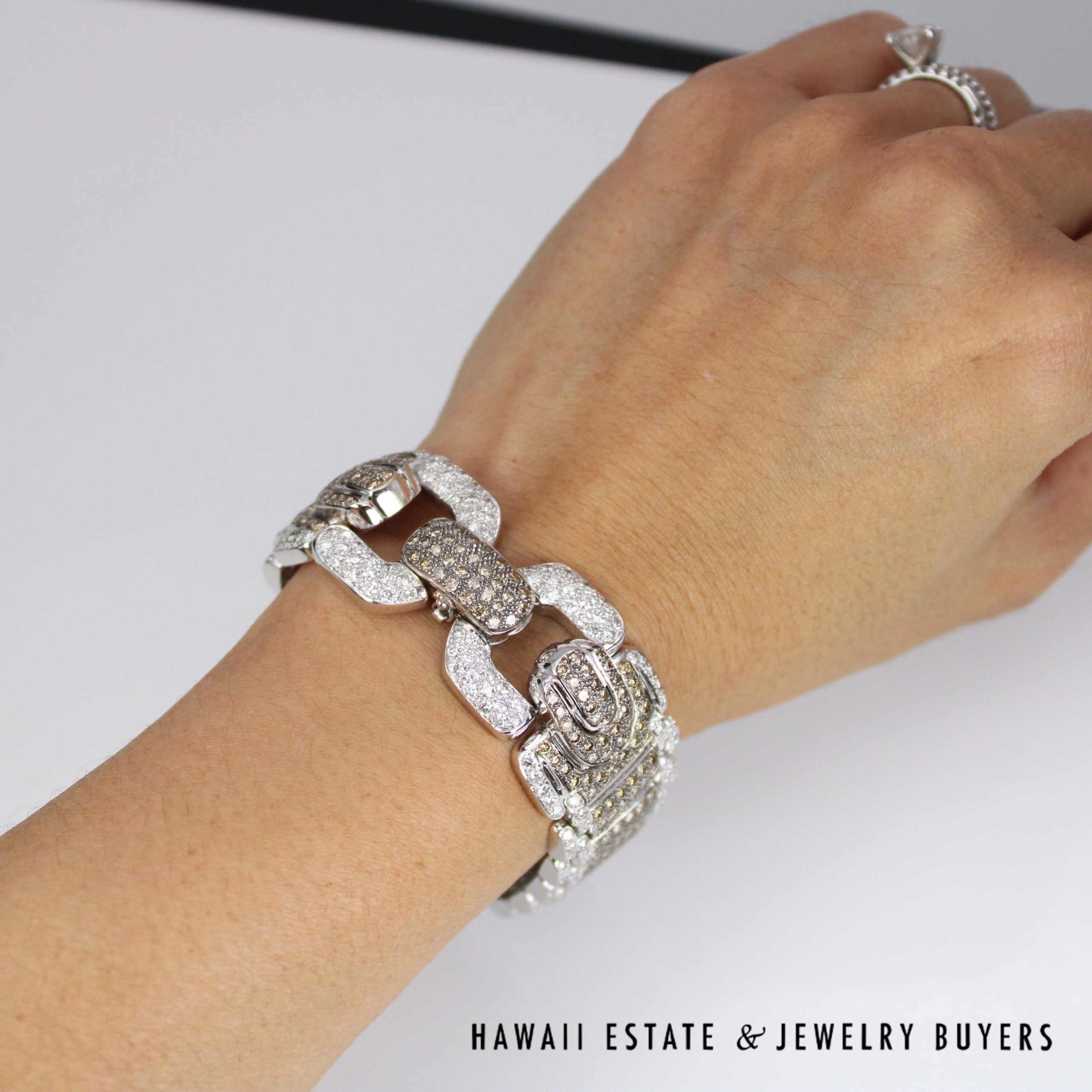 15.50ctw Chocolate and White Diamond 18K Yellow Gold link Bracelet Size 6.5 - 22mm Width - Image 4