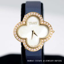 Van Cleef & Arpels Alhambra Mother of Pearl Diamond 18K Yellow Gold Watch 30mm