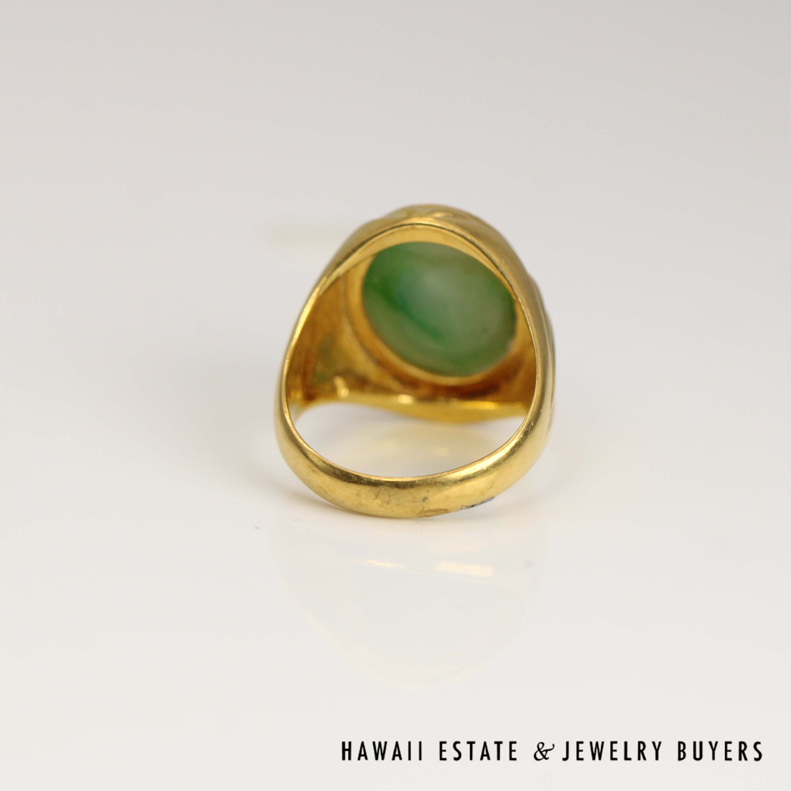GIA Type A Mottled Green Jade 22k Yellow Gold Ring 16x12mm Size 7.5 - Image 7