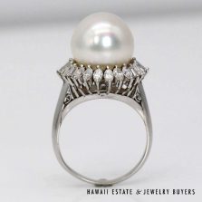South Sea Pearl & Diamond Halo Platinum Estate Ring Size 6