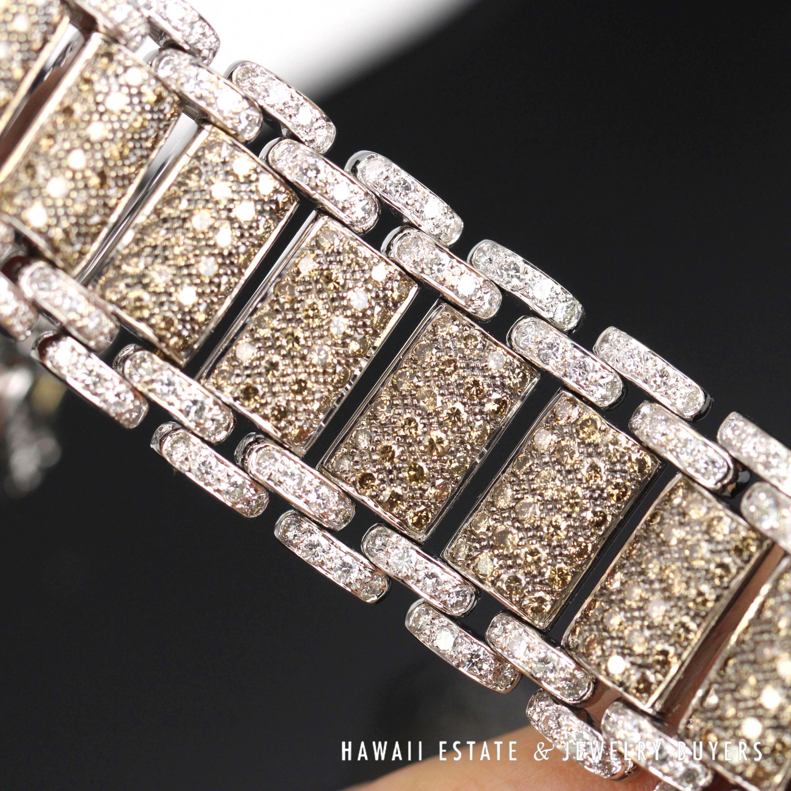 15.50ctw Chocolate and White Diamond 18K Yellow Gold link Bracelet Size 6.5 - 22mm Width - Image 2