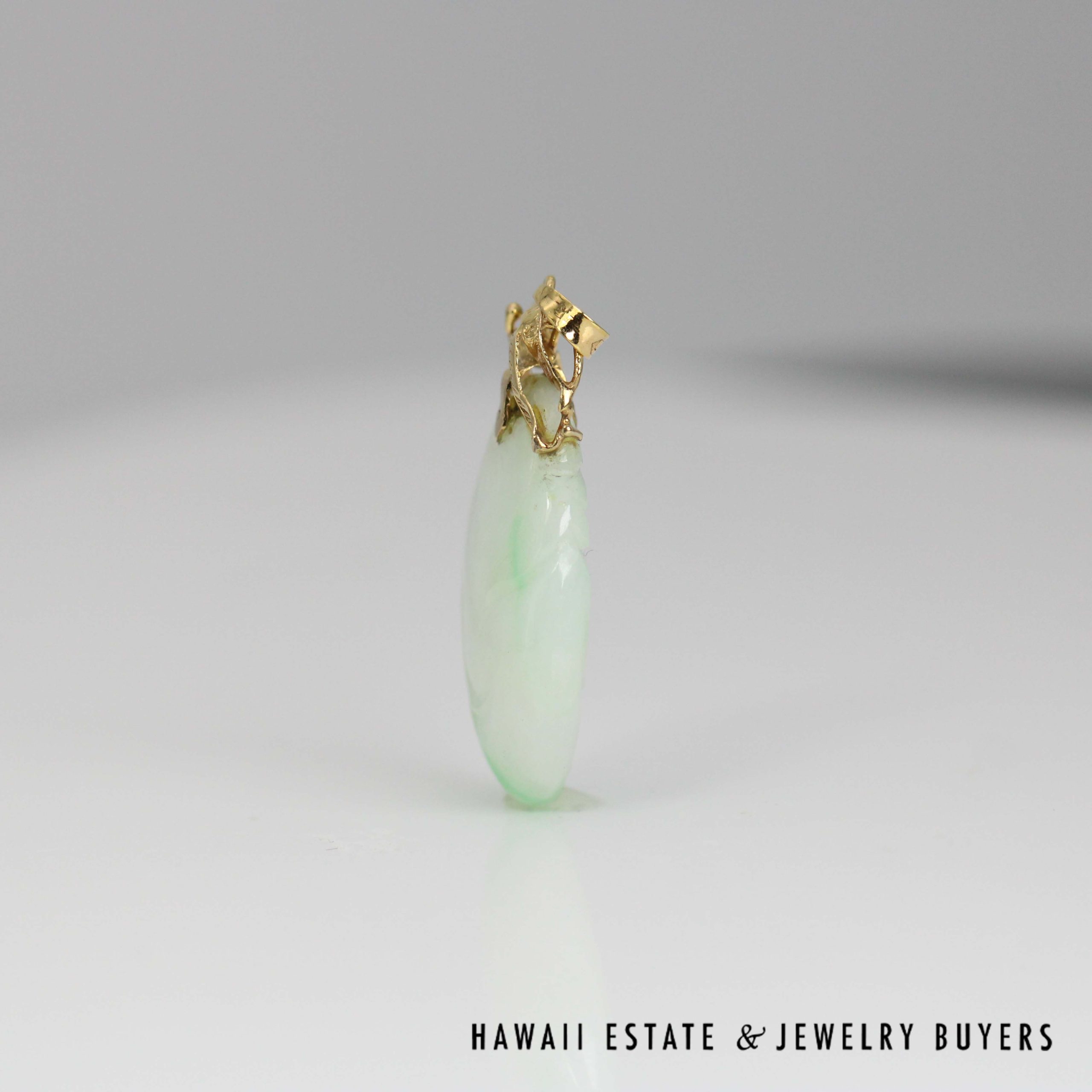 Jade Moss in Snow 14K yellow Gold Pendant 36x20mm - Image 5