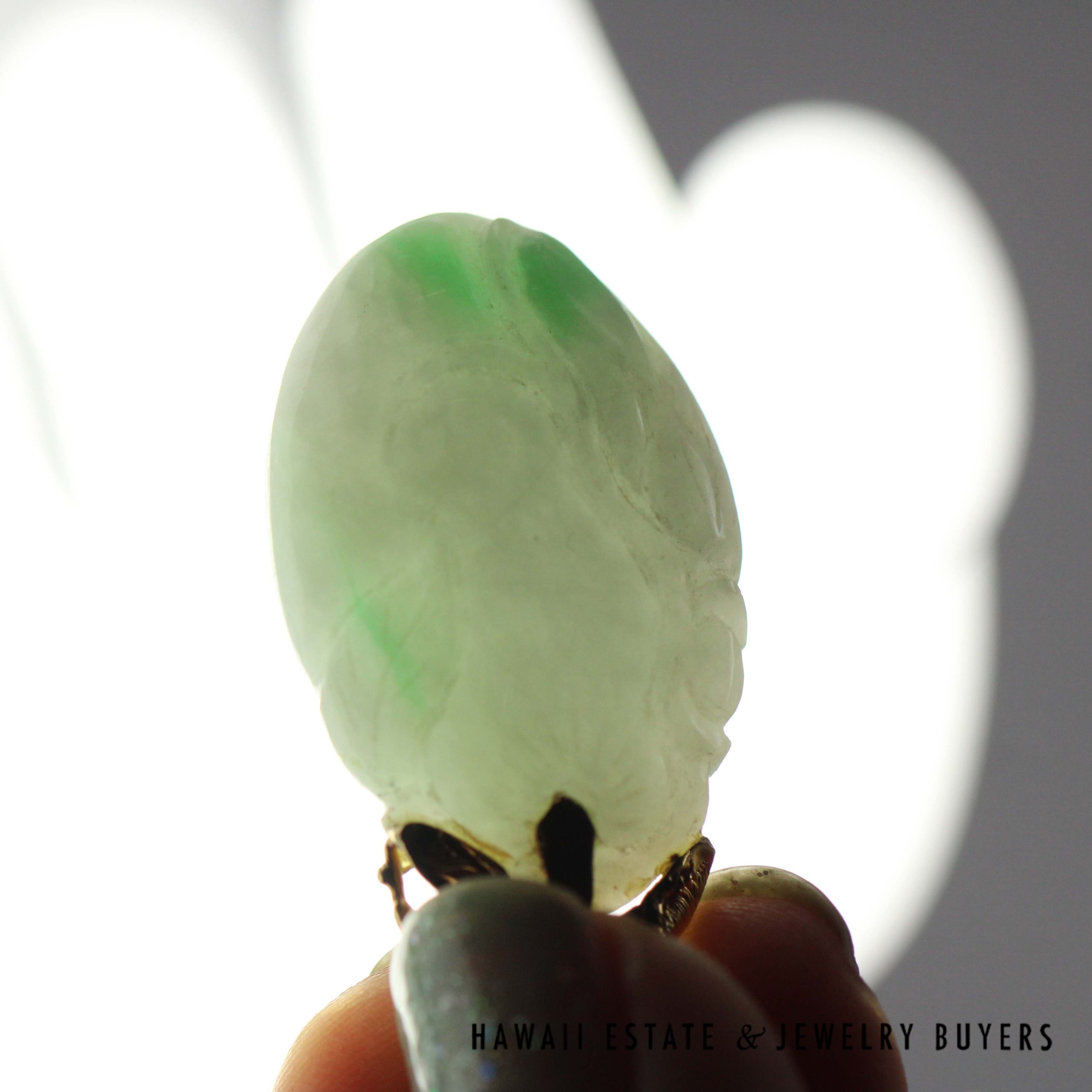 Jade Moss in Snow 14K yellow Gold Pendant 36x20mm - Image 4
