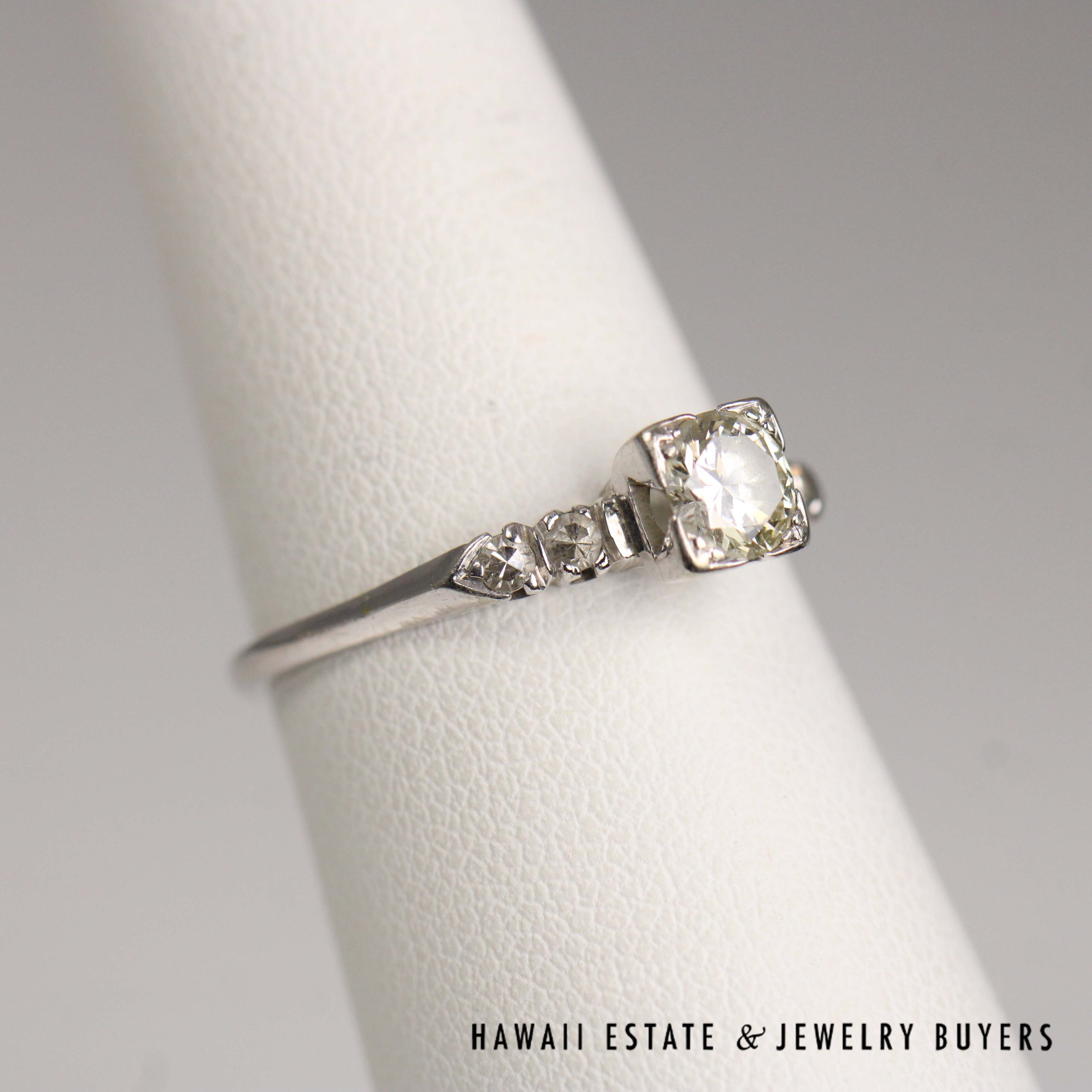 Vintage 0.50ctw Diamond 17k White Gold Engagement Ring Size 7 - Image 8