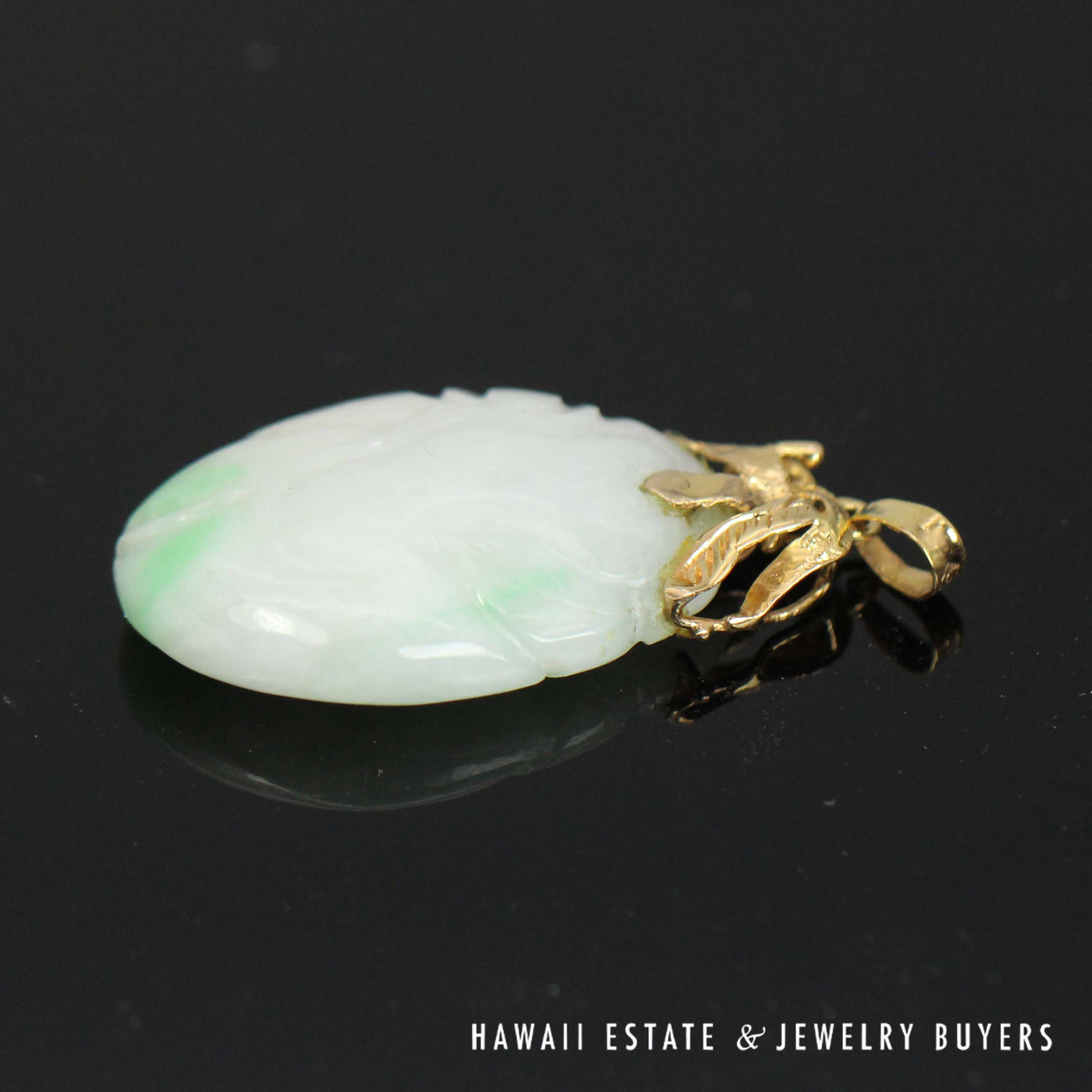 Jade Moss in Snow 14K yellow Gold Pendant 36x20mm - Image 6