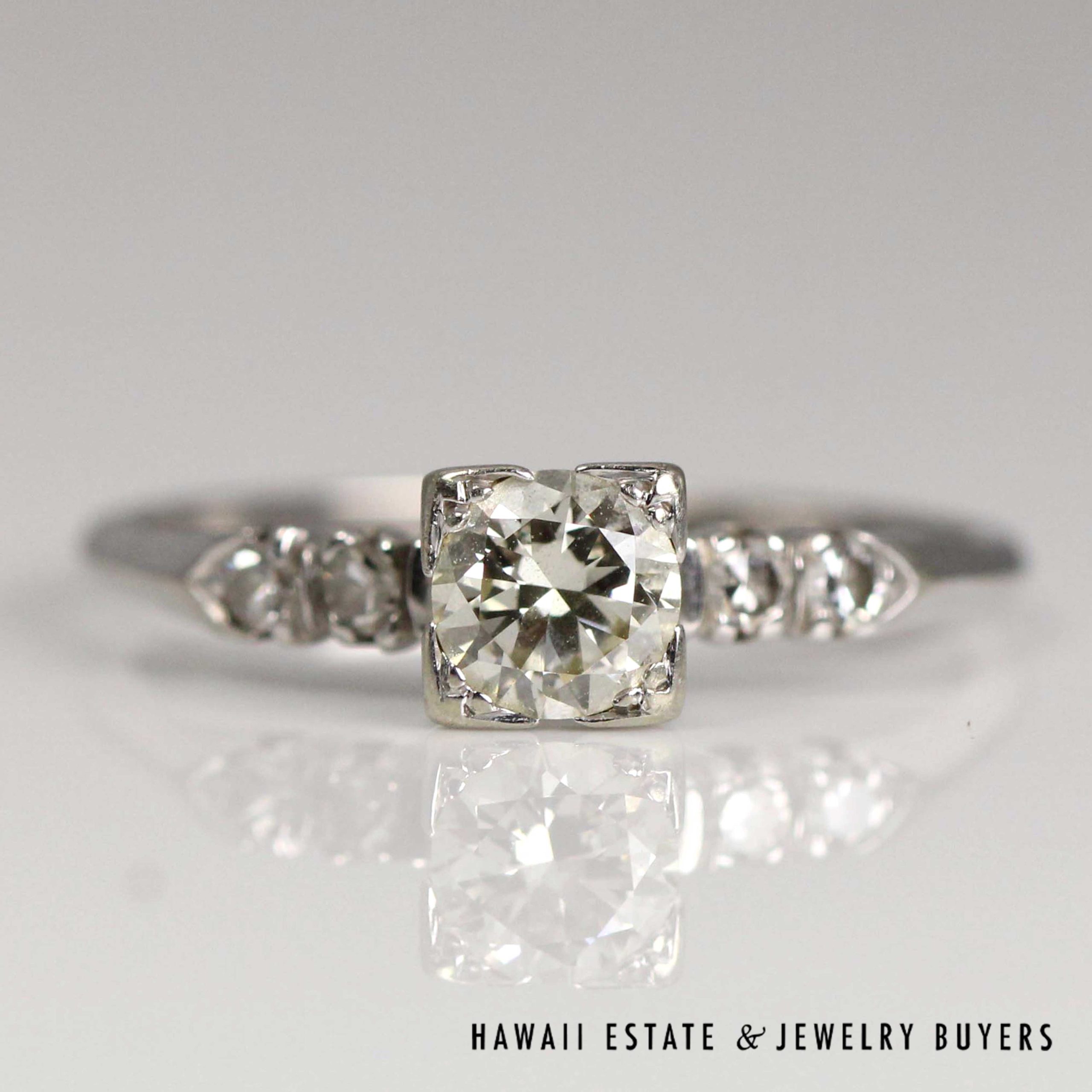 Vintage 0.50ctw Diamond 17k White Gold Engagement Ring Size 7 - Image 5