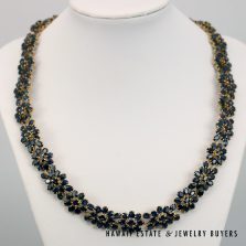 Oval Blue Sapphire 14K Yellow Gold Floral Cluster Necklace