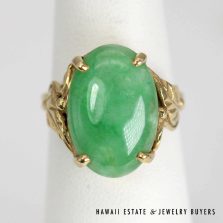 Green Jade Oval Cabochon 14K Yellow Gold Ring Size 6.25