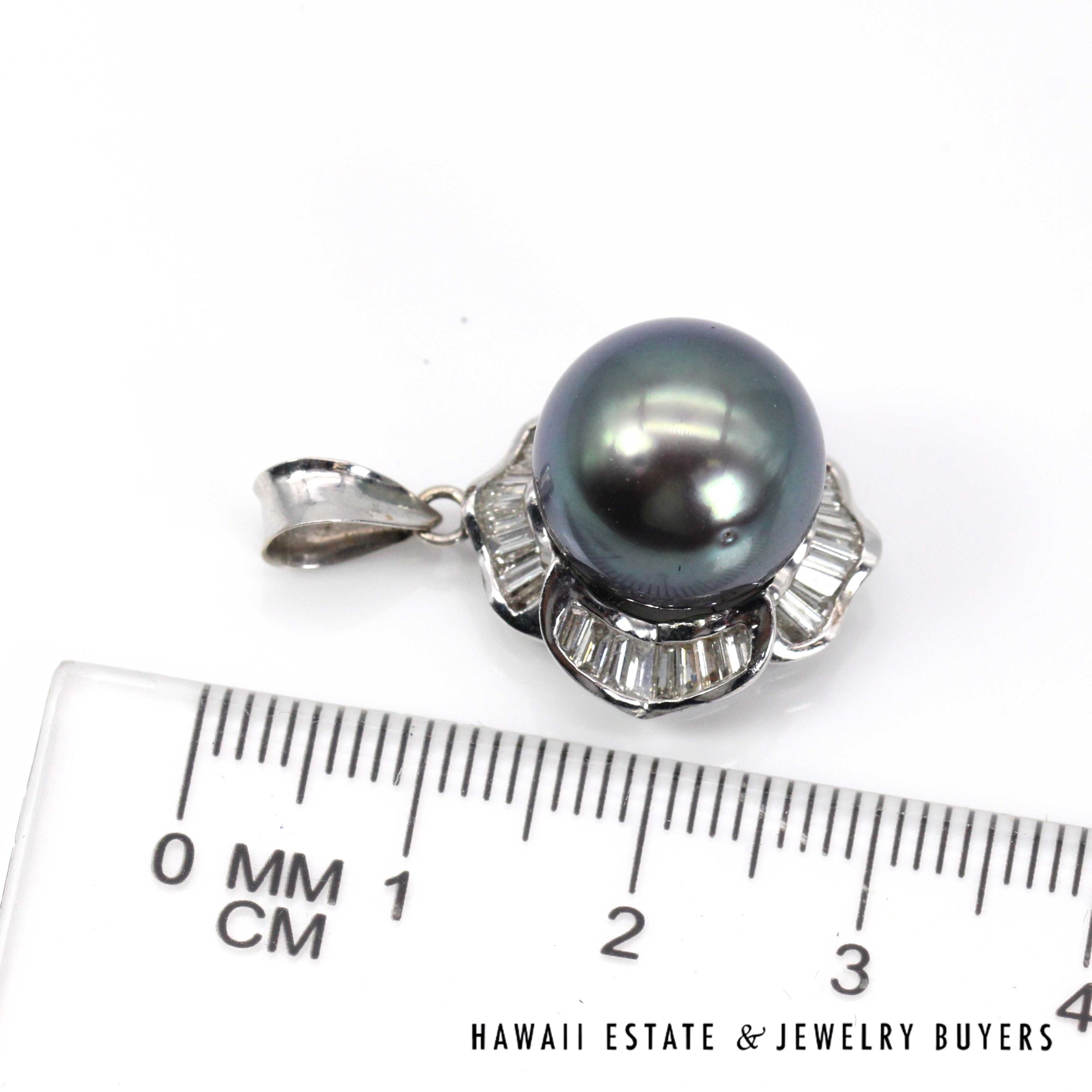 Tahitian Black Pearl & Diamond 18K White Gold Earrings Pendant Ring Sz 7 Complete Set - Image 10