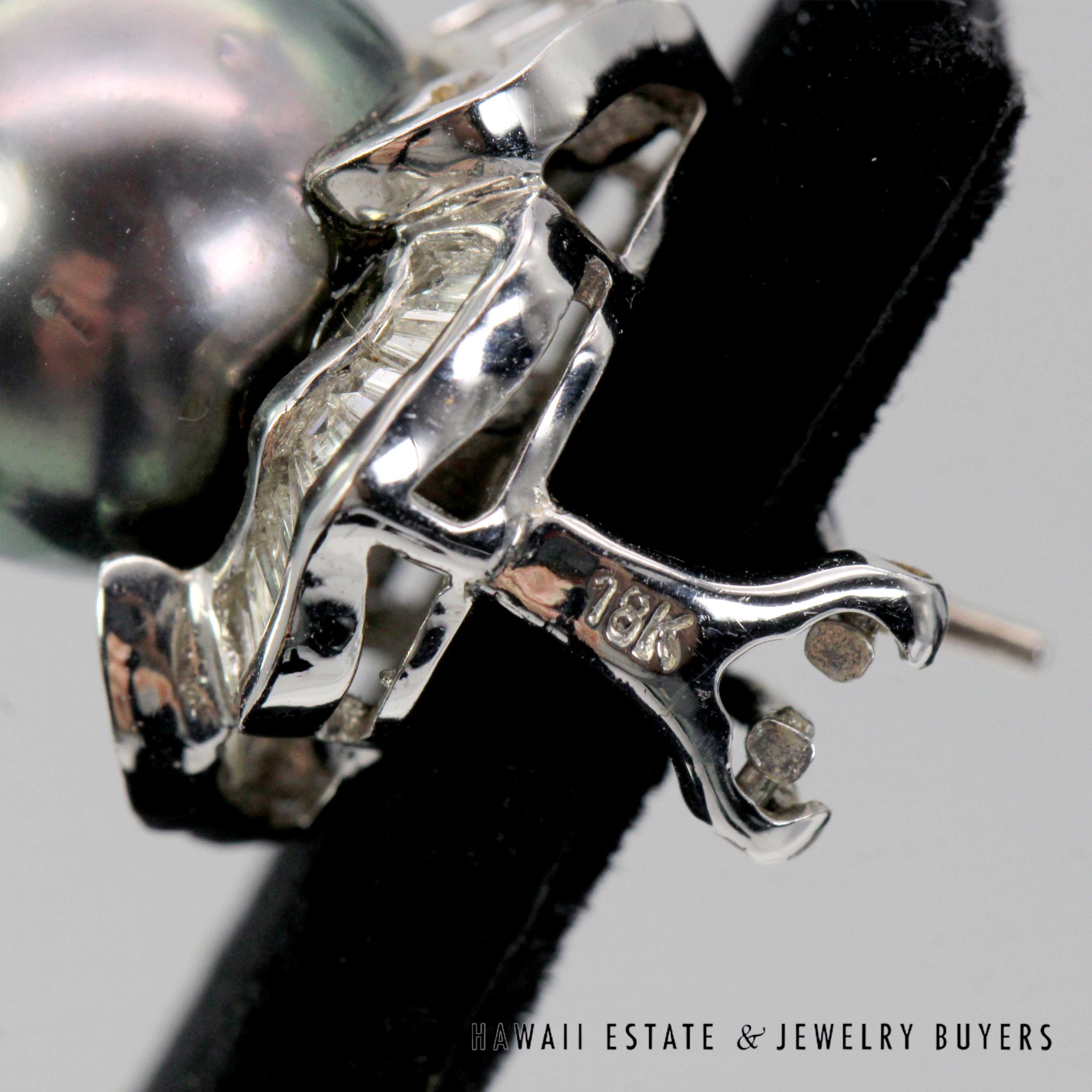 Tahitian Black Pearl & Diamond 18K White Gold Earrings Pendant Ring Sz 7 Complete Set - Image 7