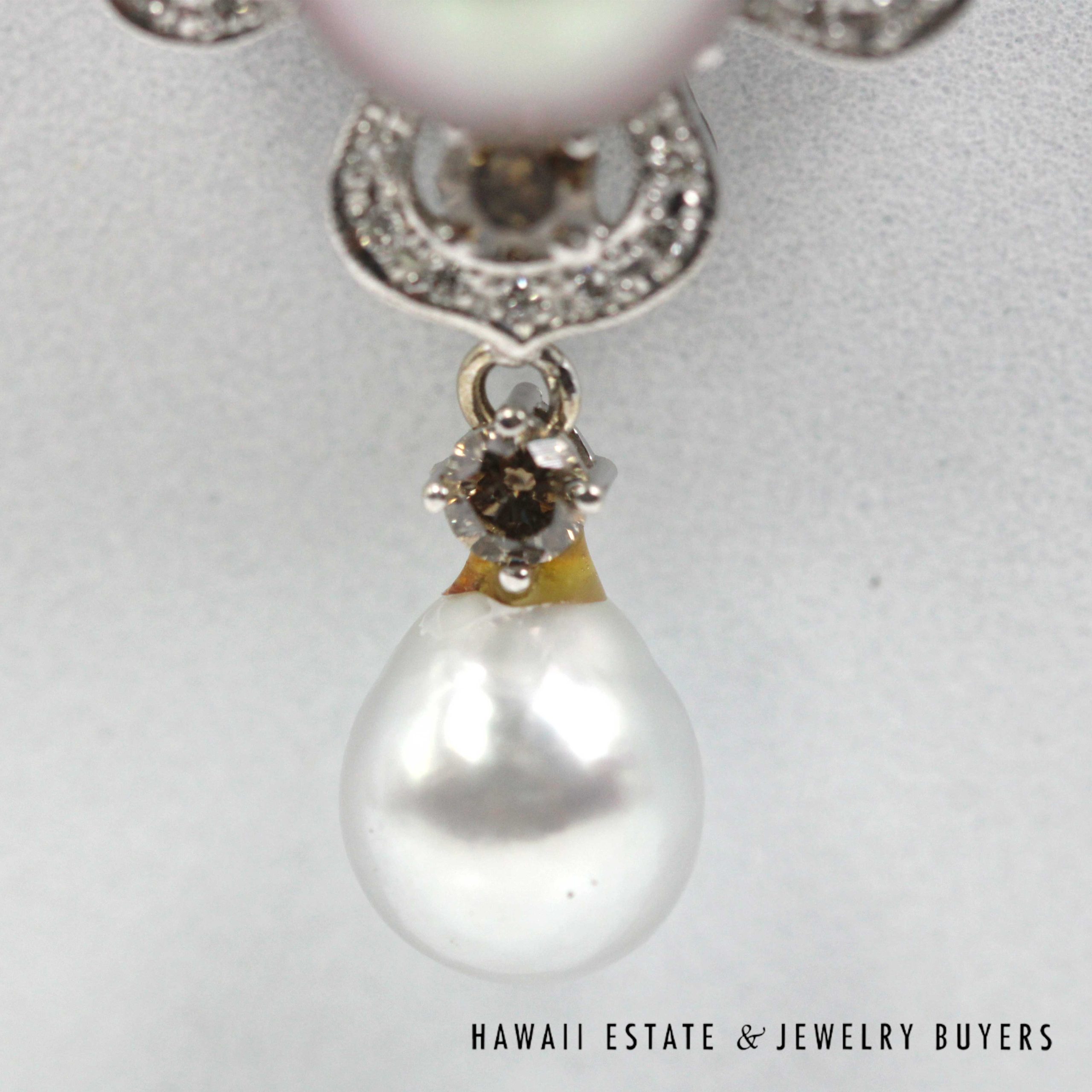 South Sea 12.2mm round Pearl's with 1ctw Brown Diamond & 0.34ctw Diamond 14K White Gold Pendant - Image 5