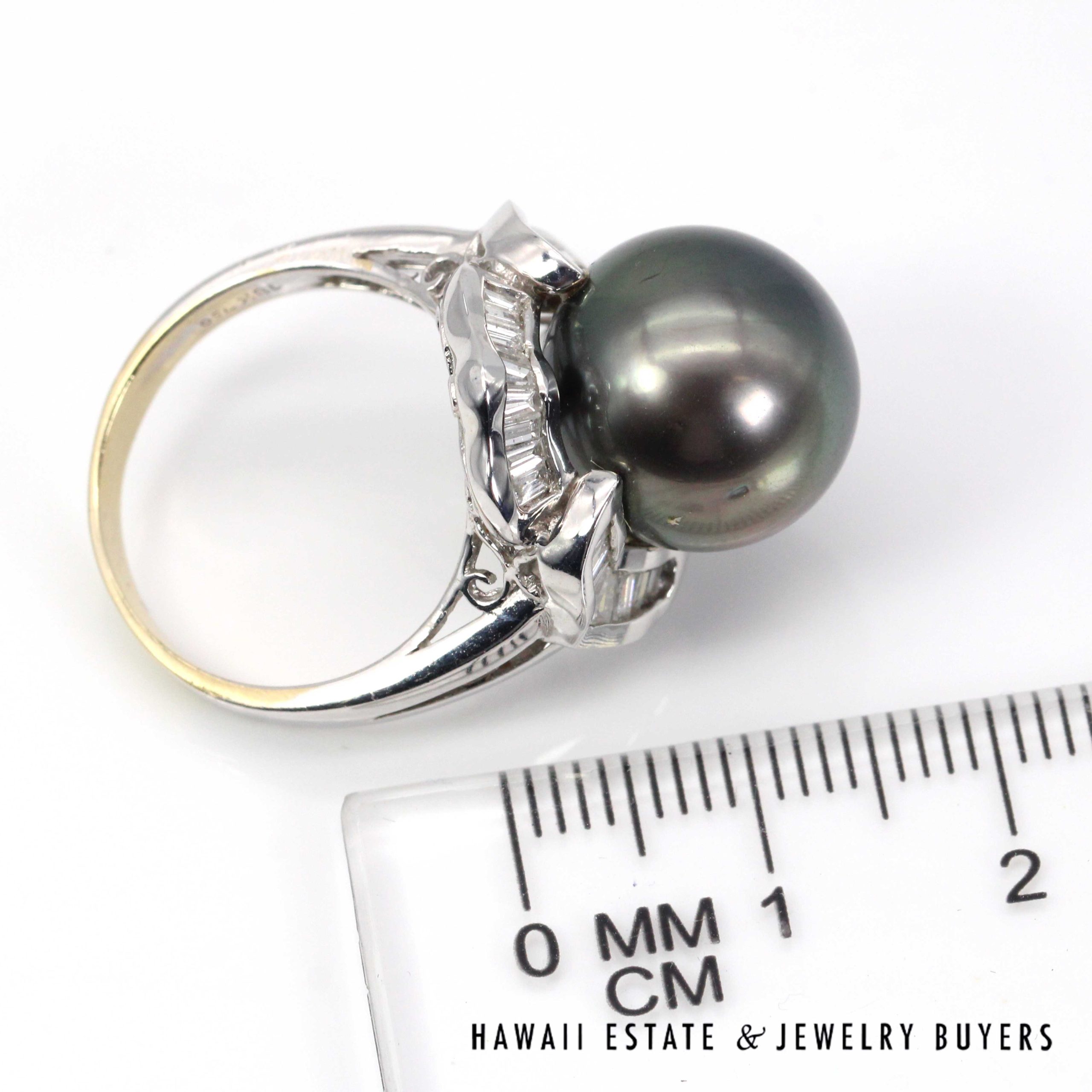 Tahitian Black Pearl & Diamond 18K White Gold Earrings Pendant Ring Sz 7 Complete Set - Image 11