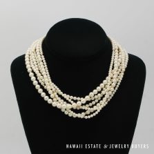 Six Strand Cultured Pearl Torsade Necklace 16 Inch with 14K Yellow Gold Clasp