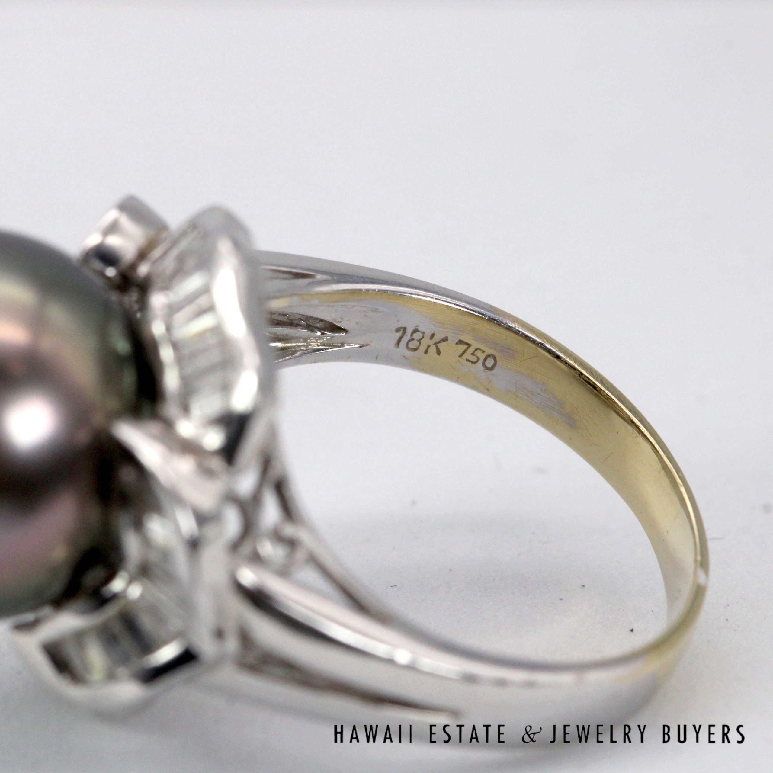 Tahitian Black Pearl & Diamond 18K White Gold Earrings Pendant Ring Sz 7 Complete Set - Image 9