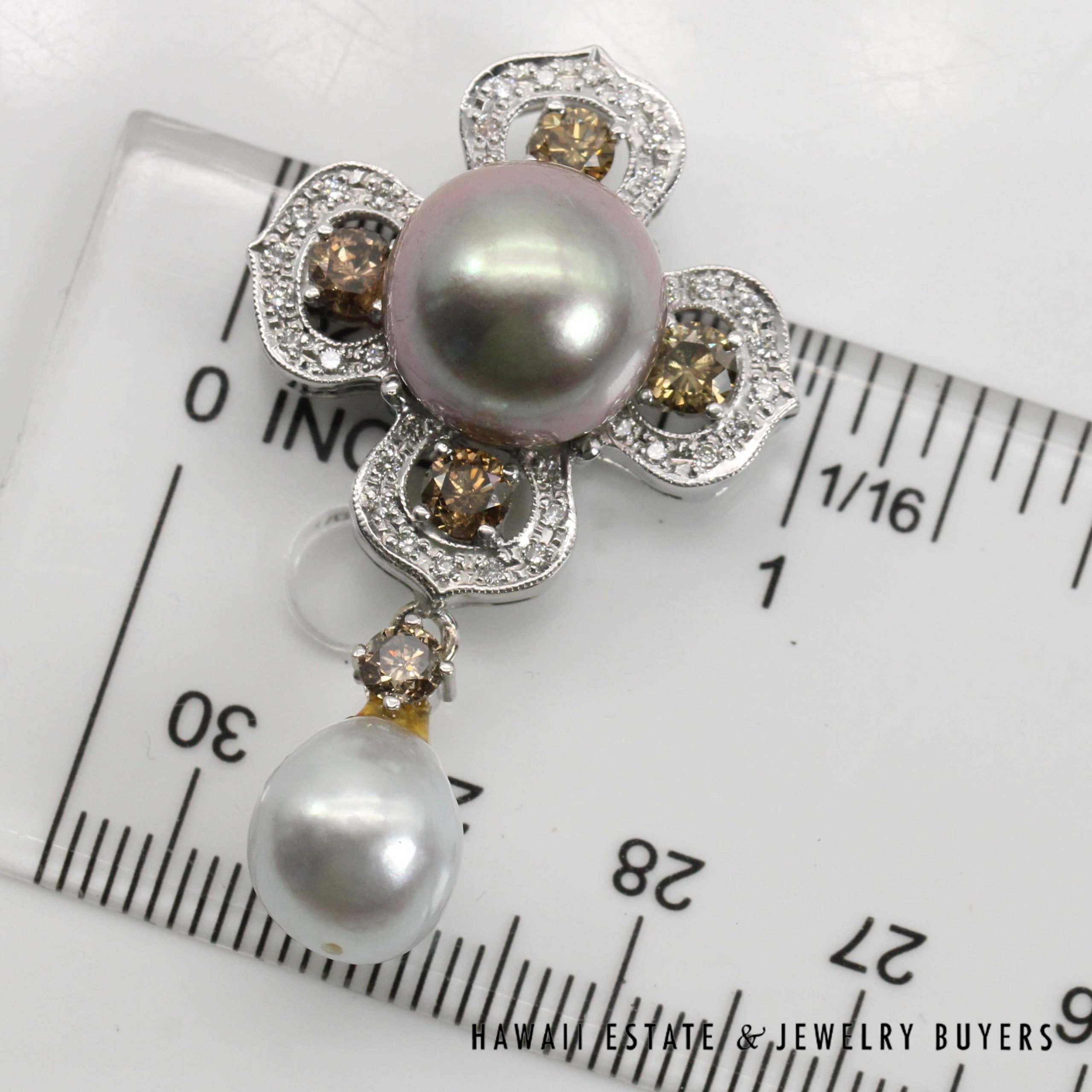 South Sea 12.2mm round Pearl's with 1ctw Brown Diamond & 0.34ctw Diamond 14K White Gold Pendant - Image 10