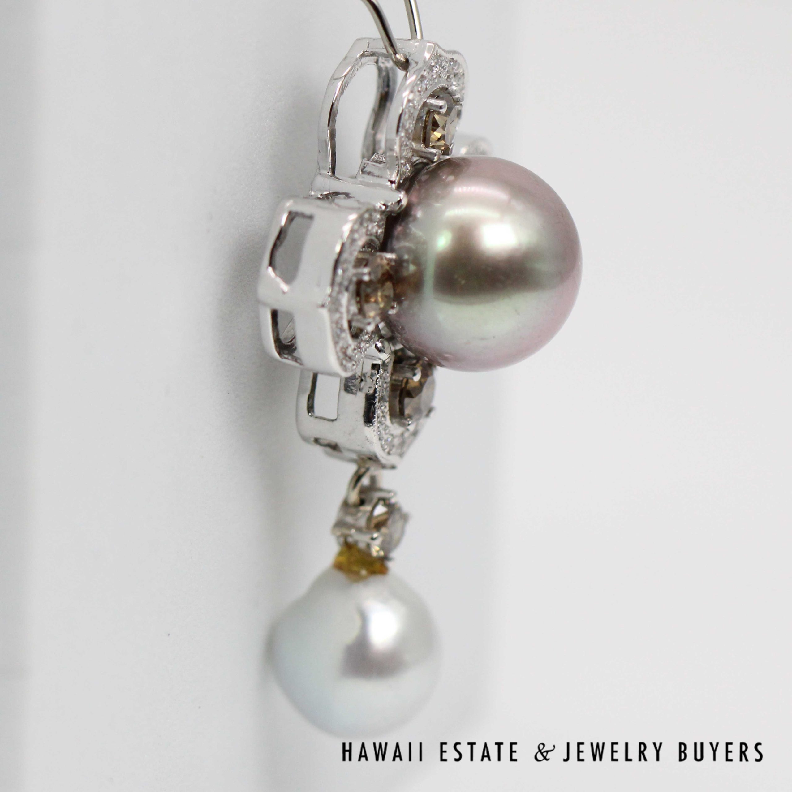 South Sea 12.2mm round Pearl's with 1ctw Brown Diamond & 0.34ctw Diamond 14K White Gold Pendant - Image 3