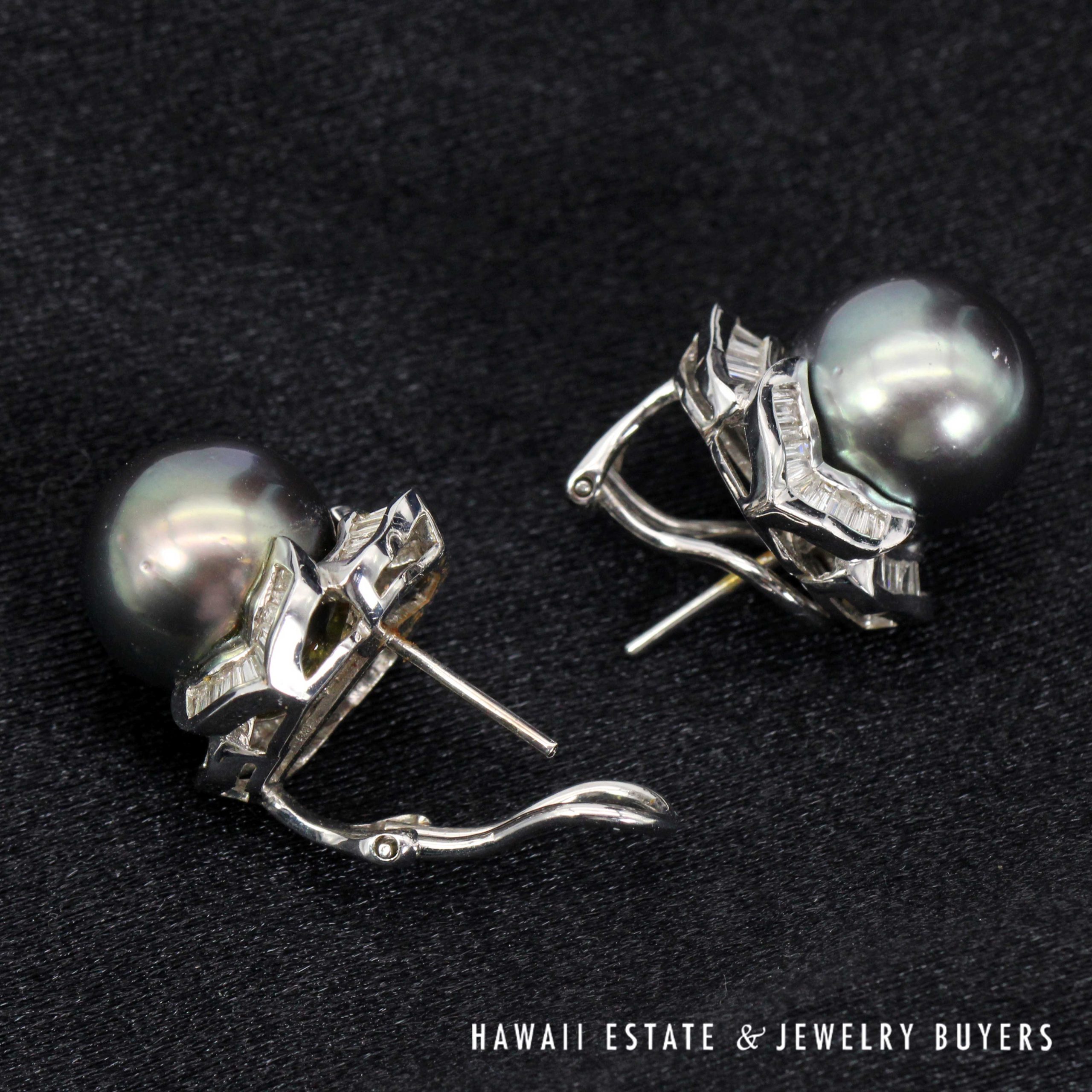 Tahitian Black Pearl & Diamond 18K White Gold Earrings Pendant Ring Sz 7 Complete Set - Image 5