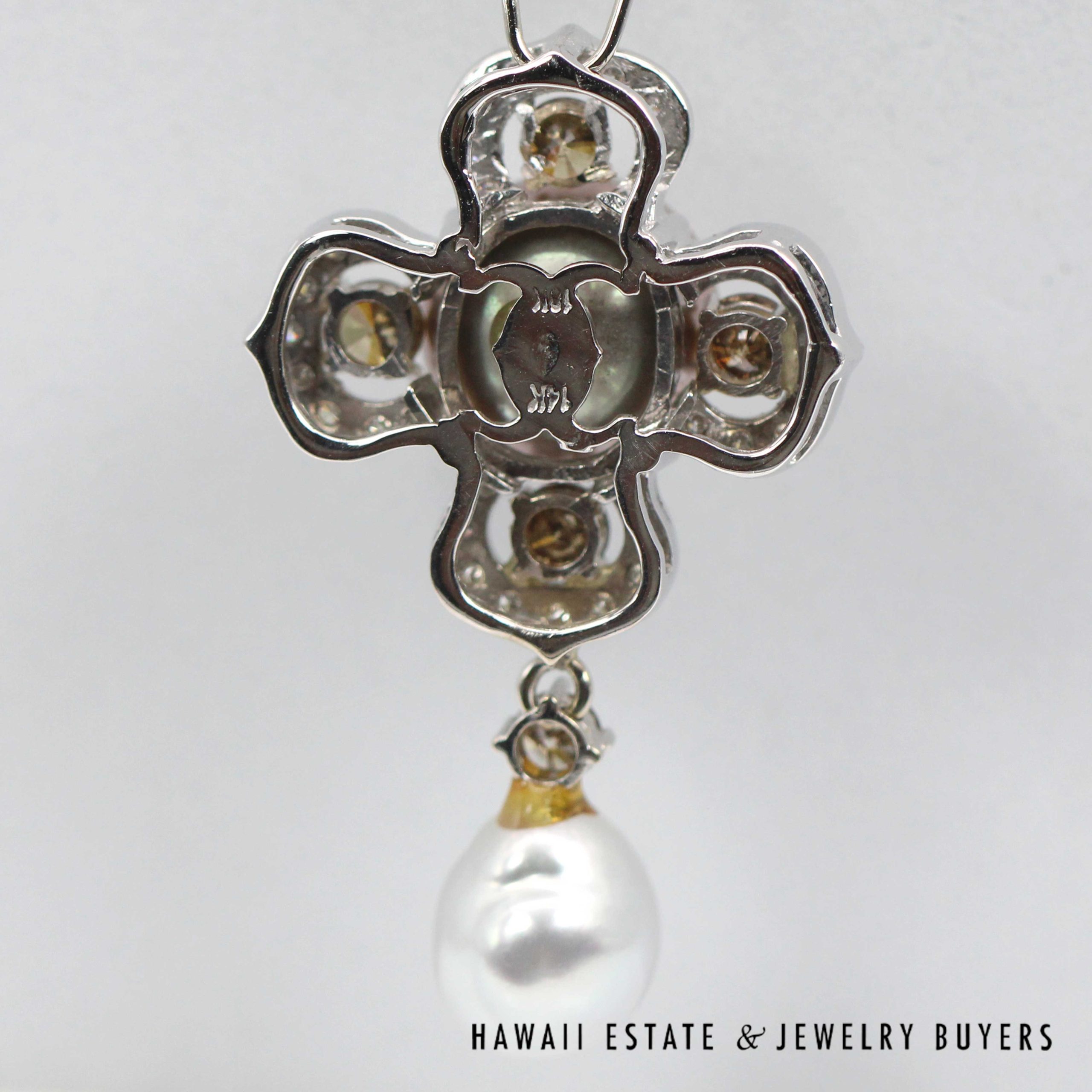 South Sea 12.2mm round Pearl's with 1ctw Brown Diamond & 0.34ctw Diamond 14K White Gold Pendant - Image 7