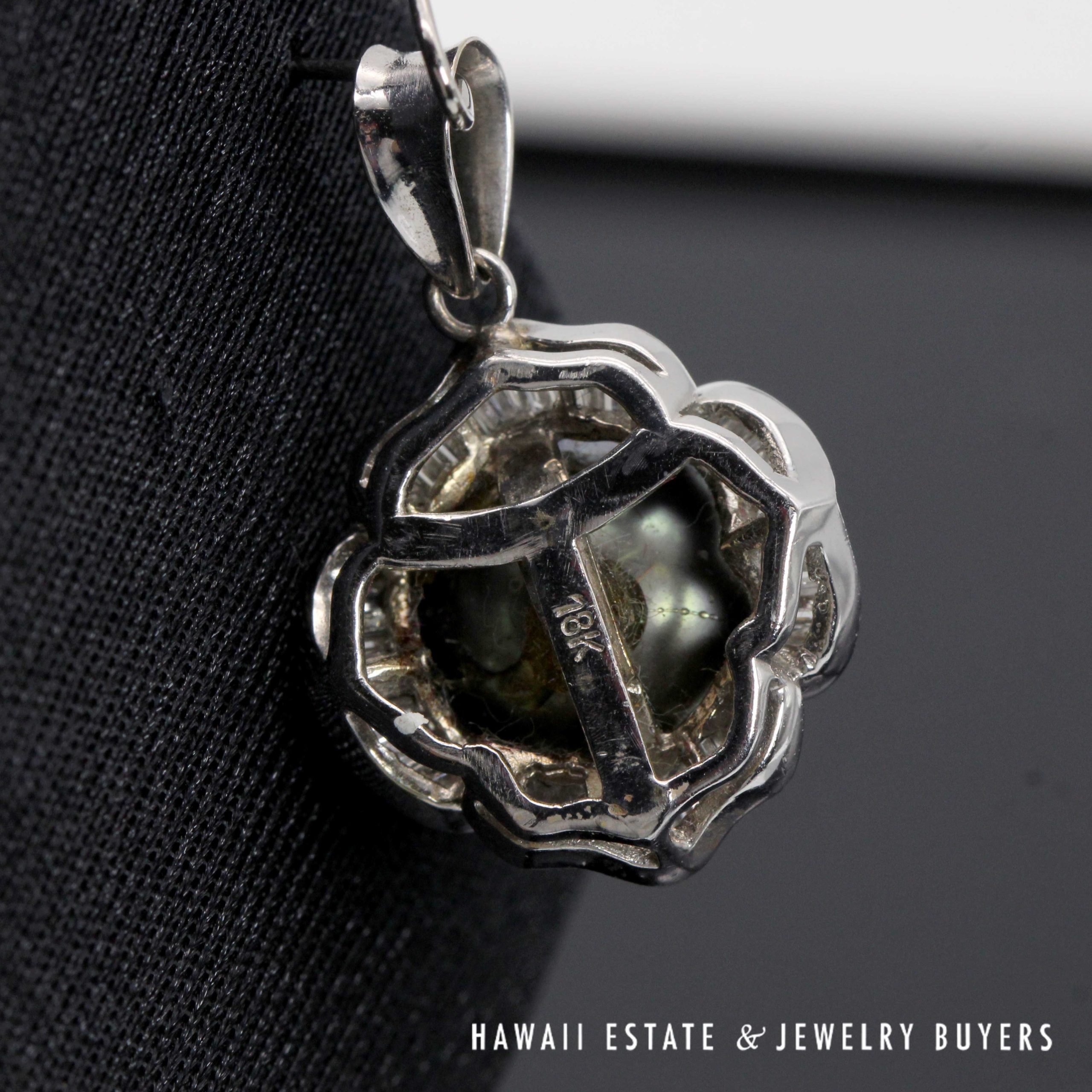 Tahitian Black Pearl & Diamond 18K White Gold Earrings Pendant Ring Sz 7 Complete Set - Image 8