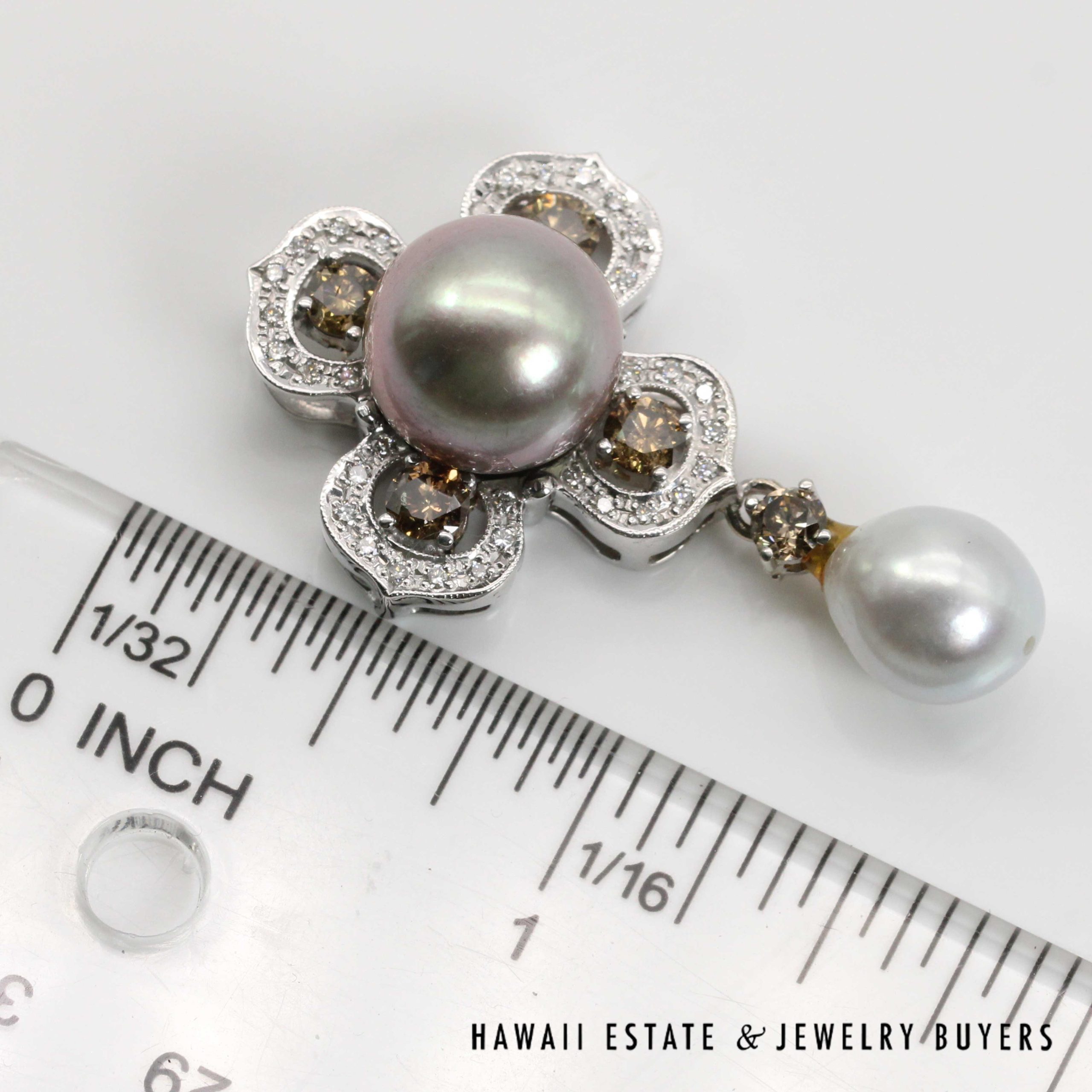 South Sea 12.2mm round Pearl's with 1ctw Brown Diamond & 0.34ctw Diamond 14K White Gold Pendant - Image 9