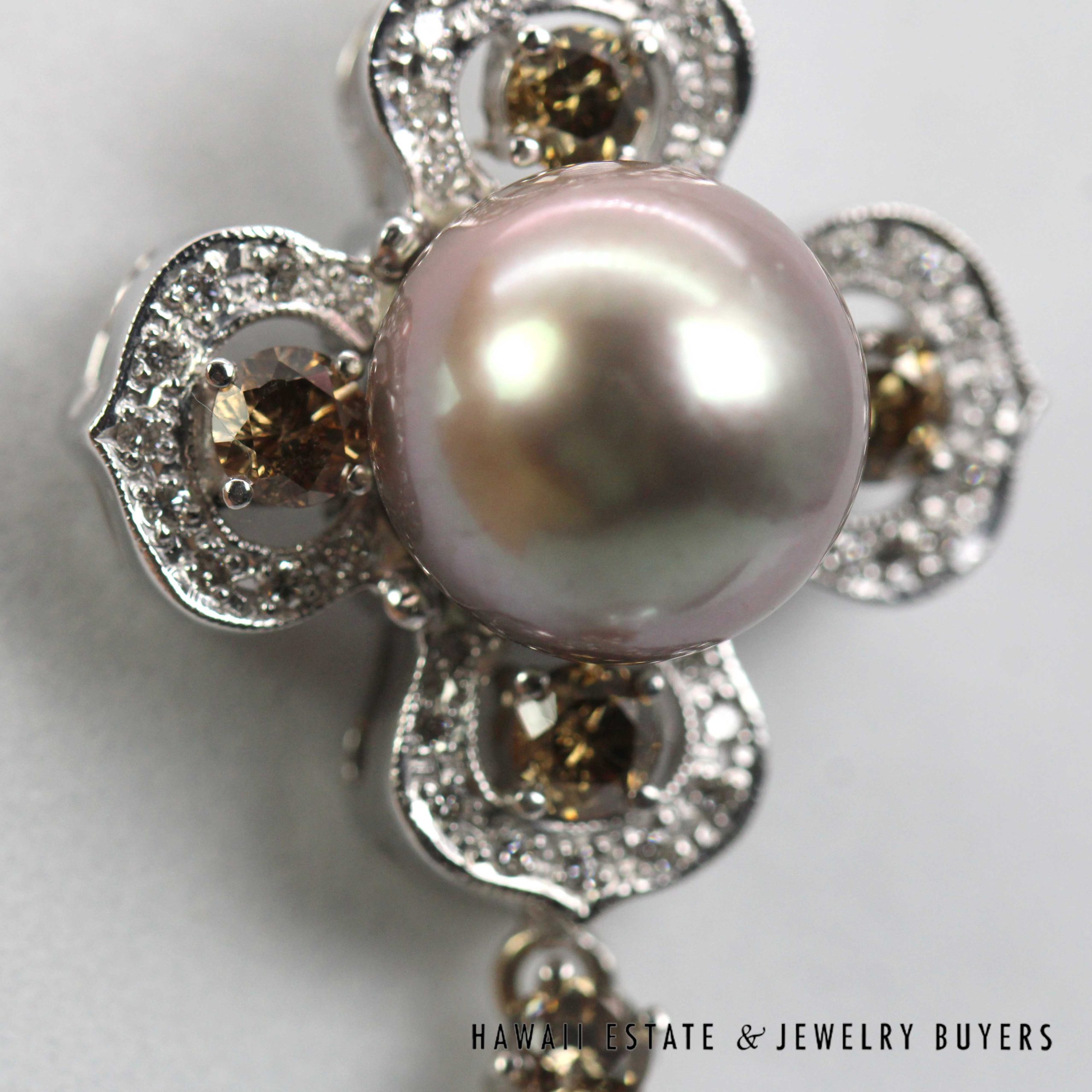 South Sea 12.2mm round Pearl's with 1ctw Brown Diamond & 0.34ctw Diamond 14K White Gold Pendant - Image 6