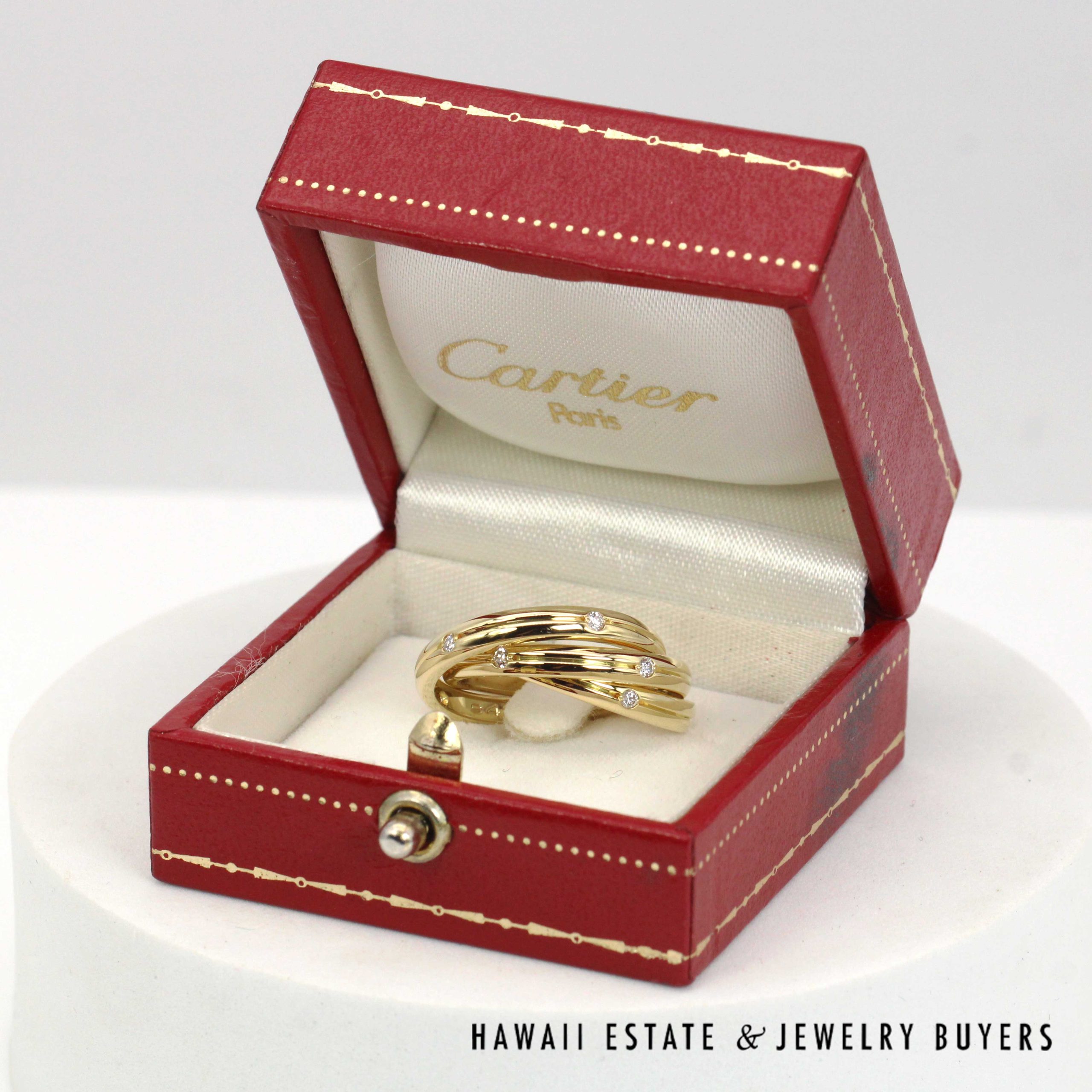 AUTHENTIC CARTIER TRINITY DIAMOND 18K YELLOW GOLD HALF GROOVED
