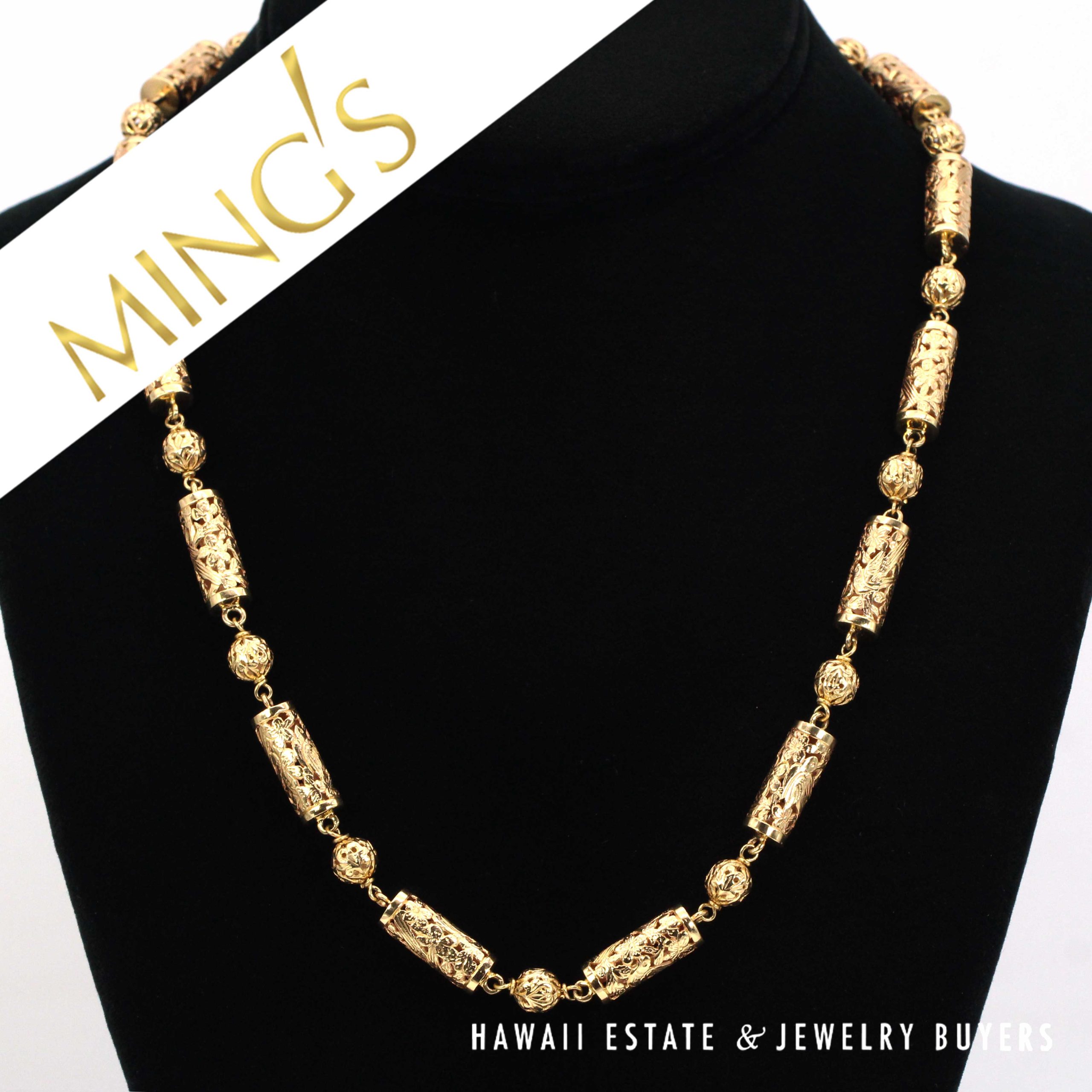 Ming's Hawaii Ball and Cylinder 14K Yellow Gold Necklace 20.5