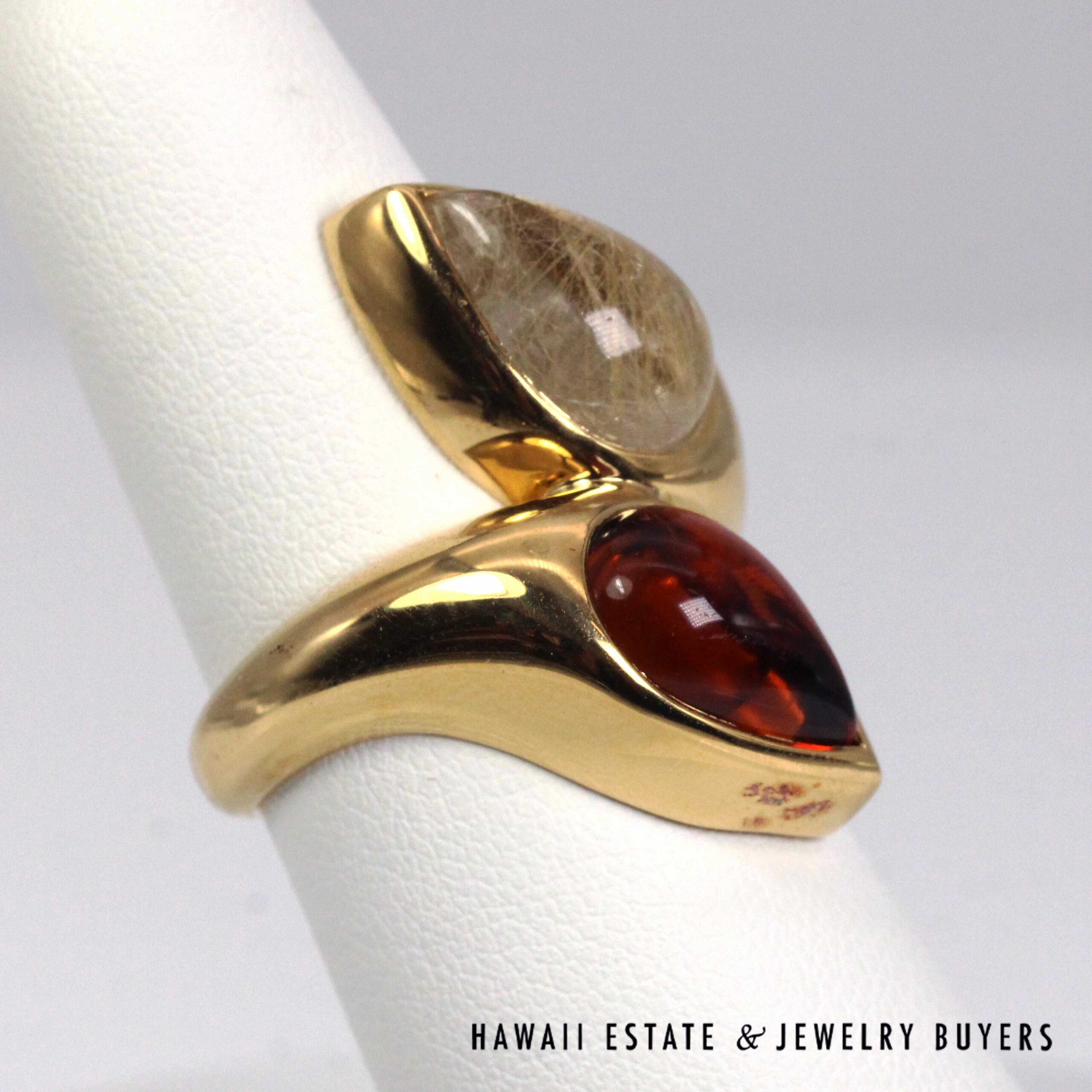 Bvlgari 5ctw Quartz & Madeira Vintage Moi Et Toi 20K Yellow Gold Ring Size 7.25 - Image 4