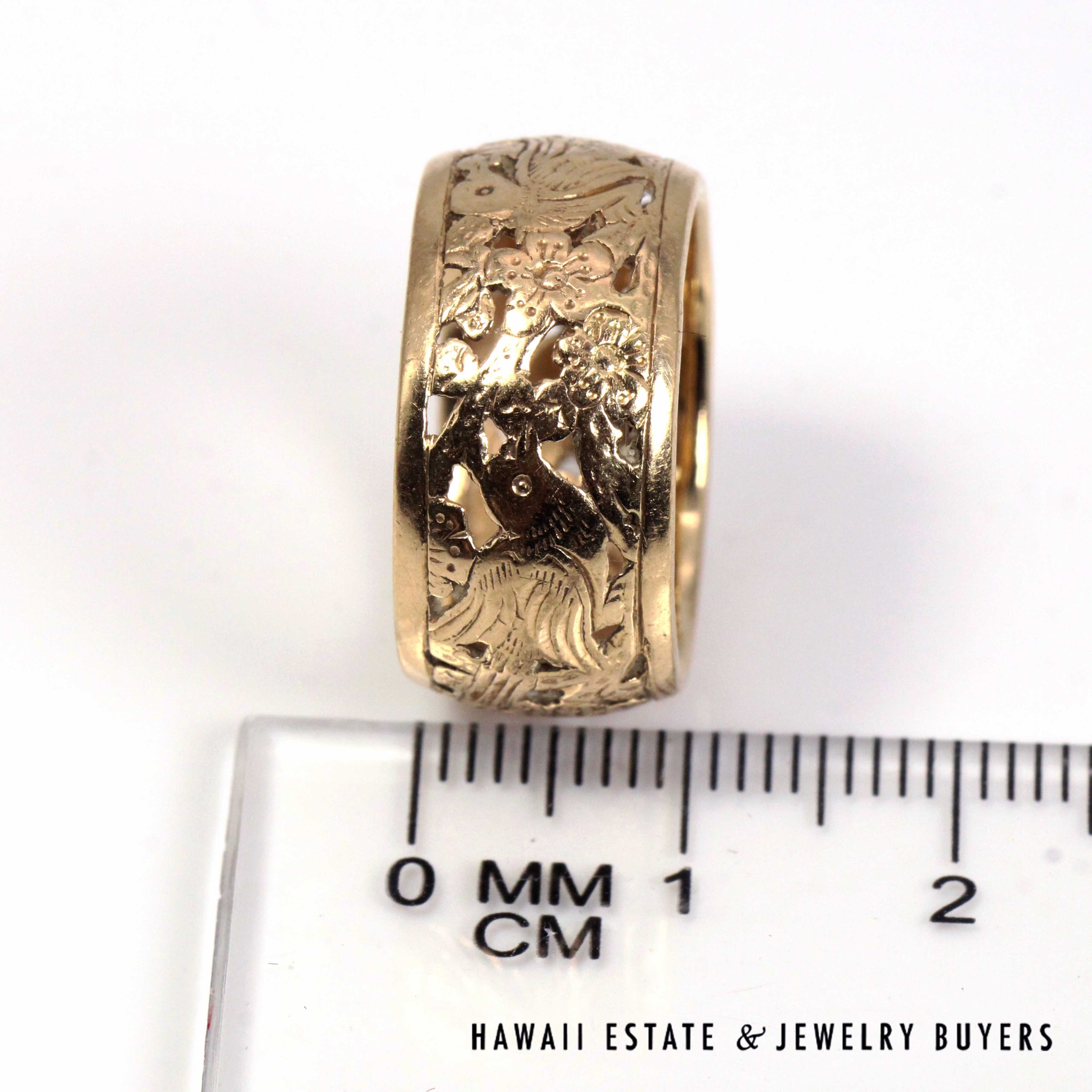 Ming's Hawaii Bird in Plum 14K Yellow Gold 10mm Band Size 6.75 - Image 9