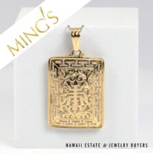 Ming's Hawaii Rectangle Shou 14K Yellow Gold Pendant