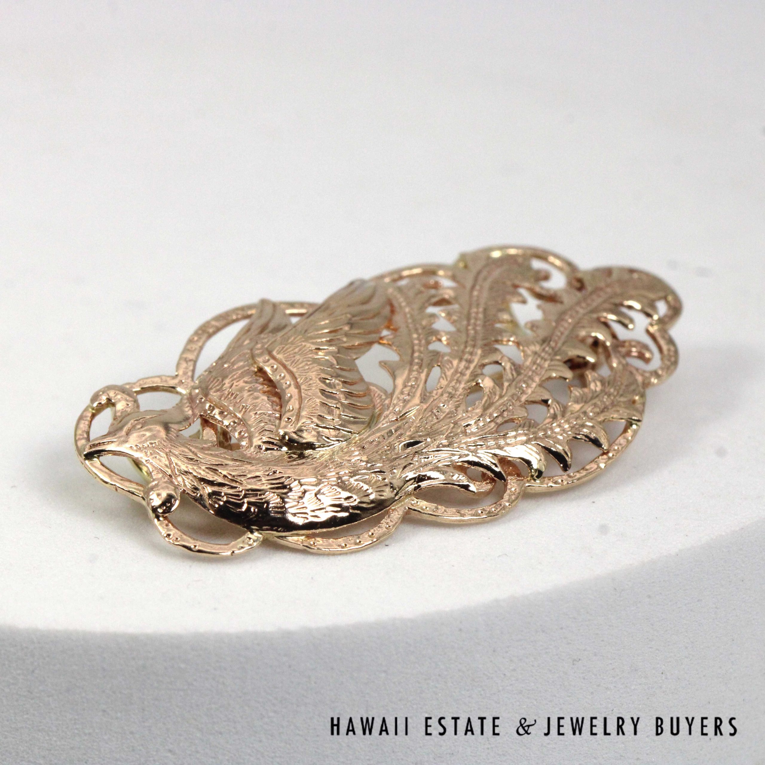 Ming's Hawaii Phoenix 14K Yellow Gold Brooch / Pendant - Image 5
